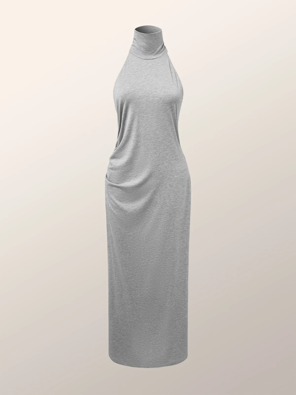 High Elasticity Regular Fit Elegant Half Turtleneck Sleeveless Long Dress