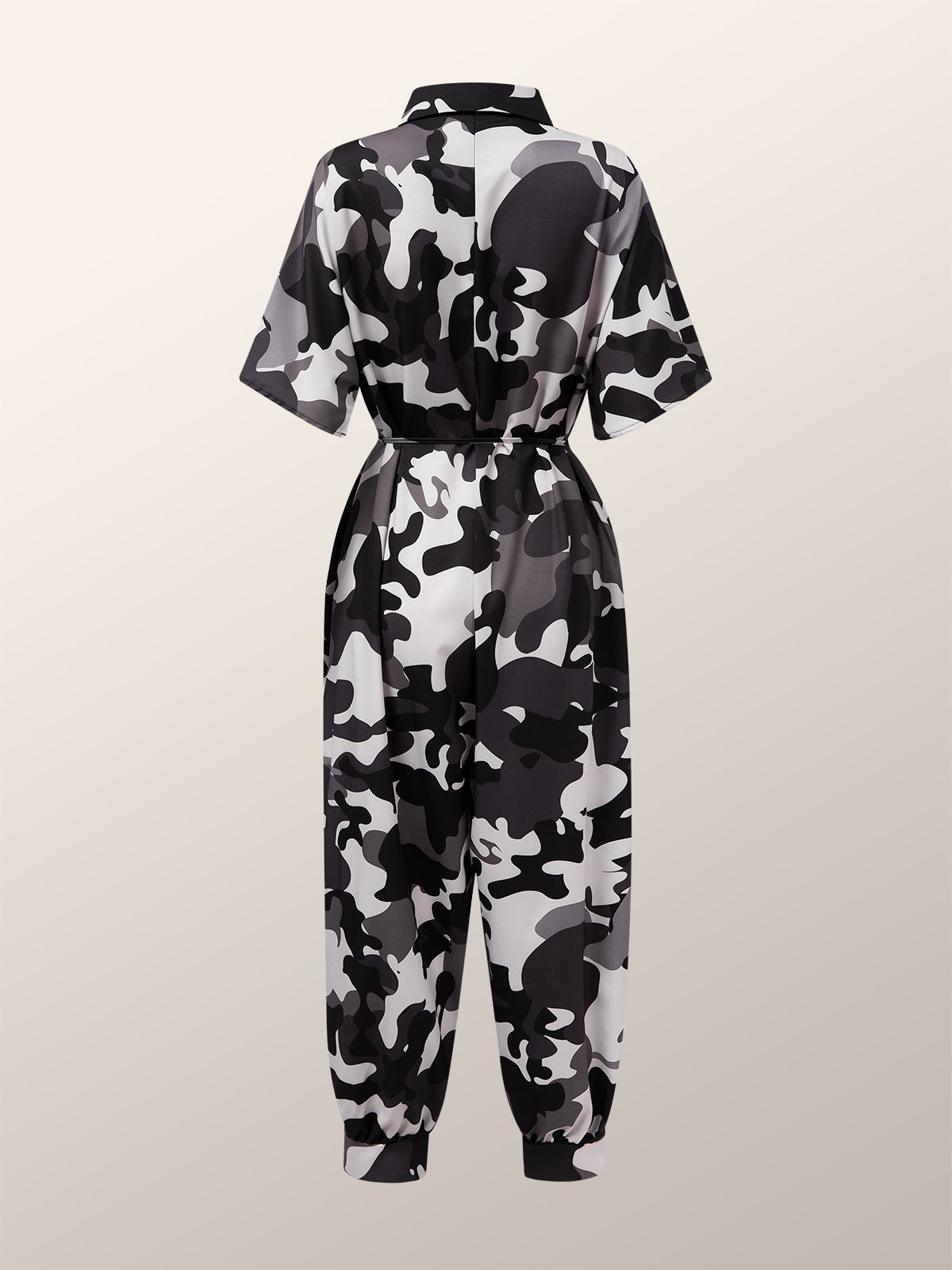 Loose Lightweight Short sleeve Camo Others Casual Jumpsuit