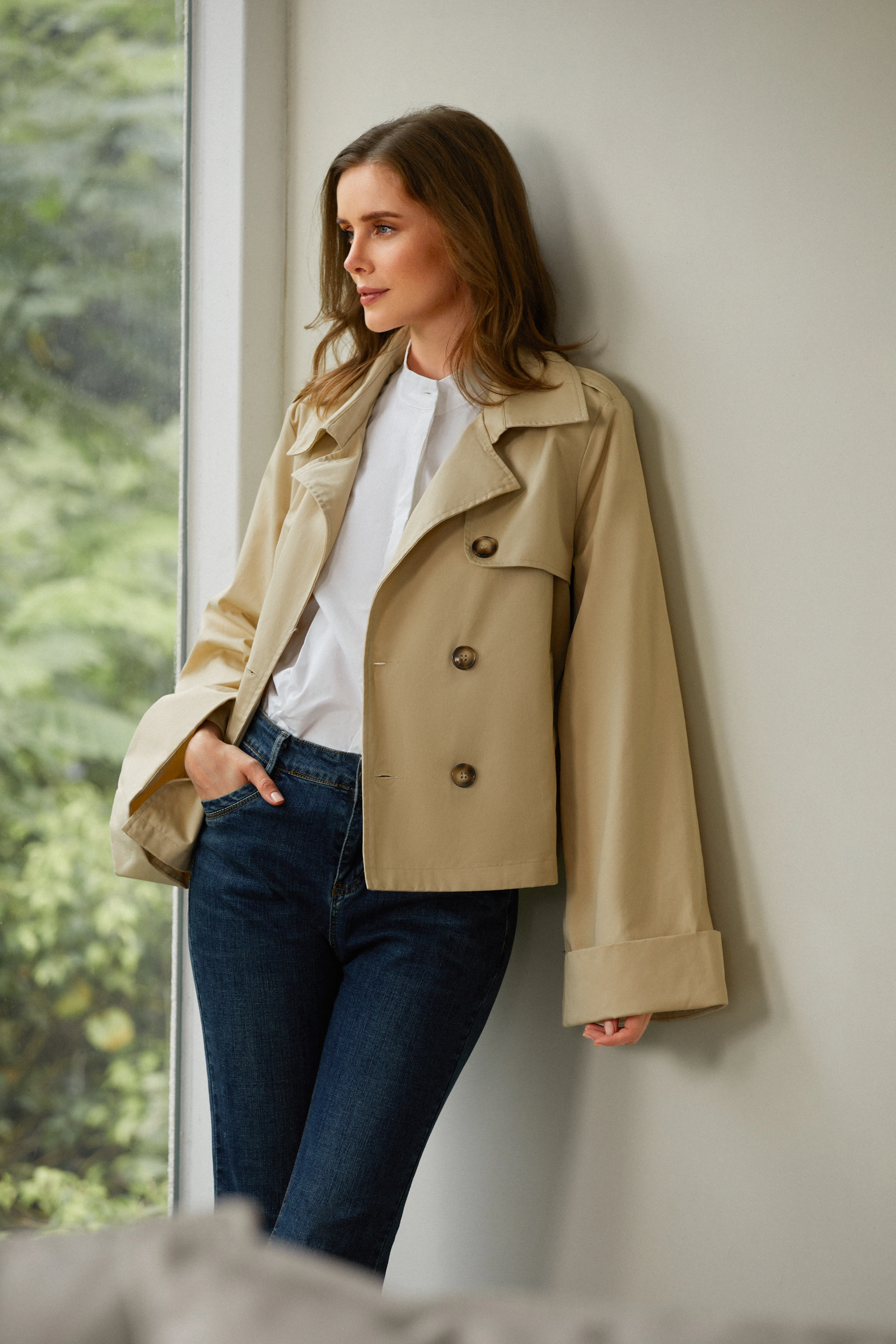 Lapel Collar Long Sleeve Urban Plain Loose Trench Coat