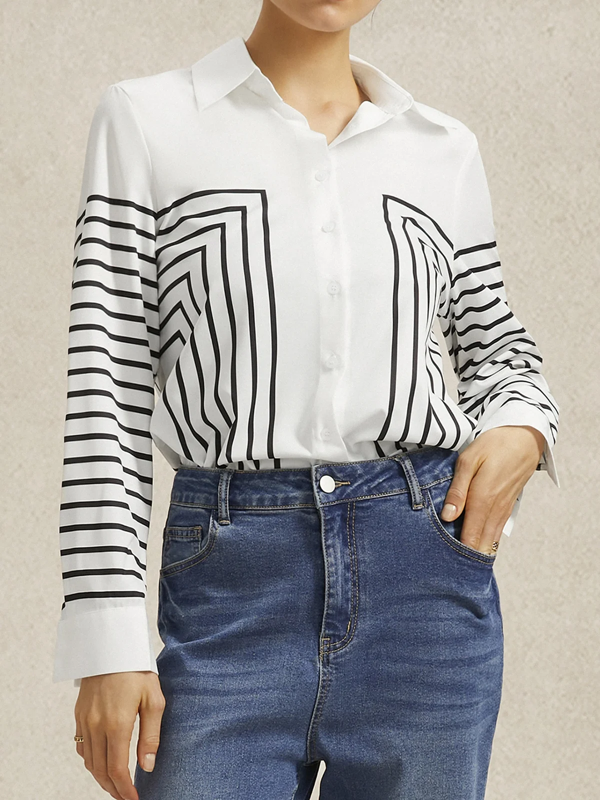 Striped Shirt Collar Urban Blouse