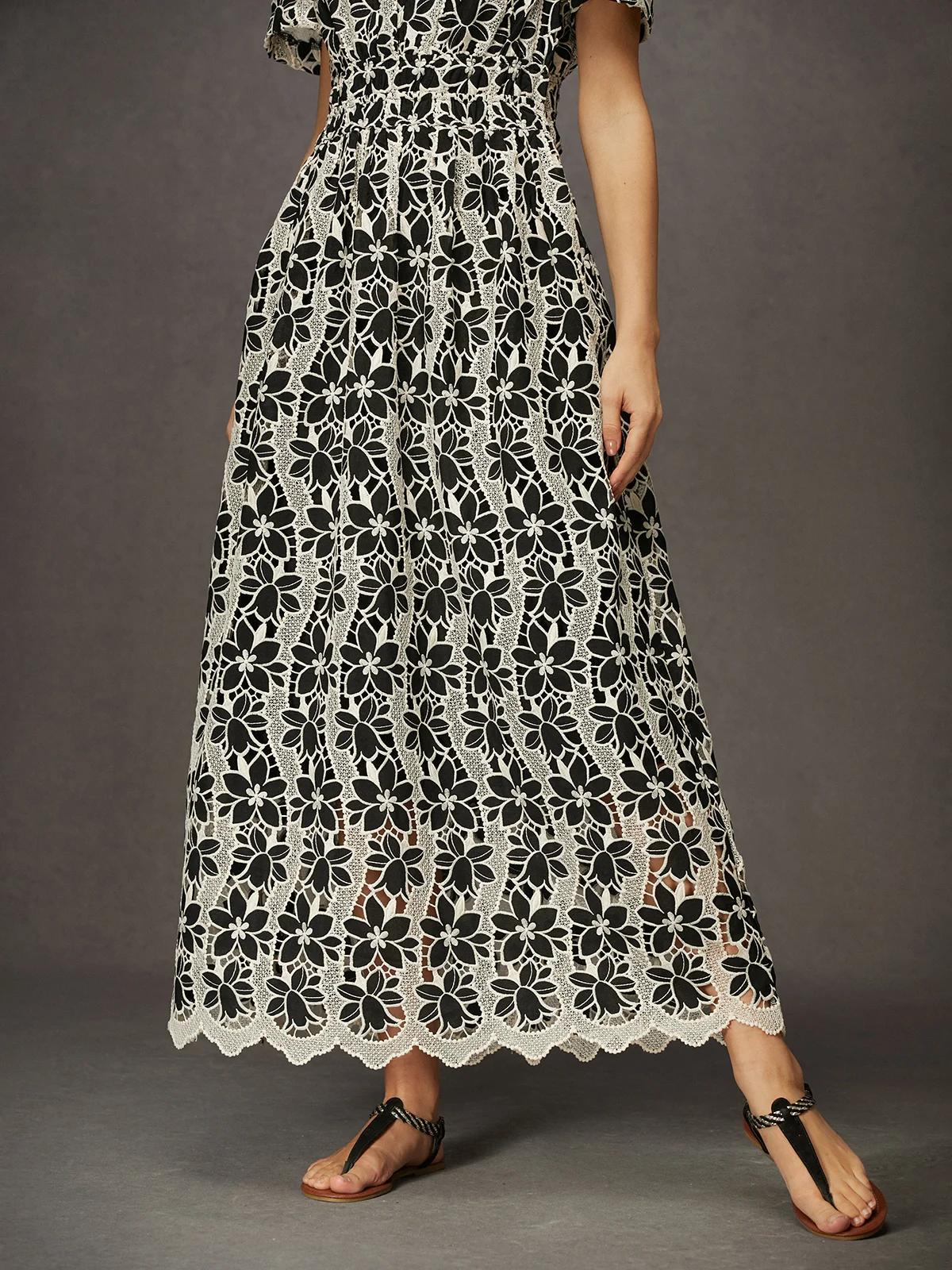 Vacation V-neck Floral Embroidered Maxi Dress