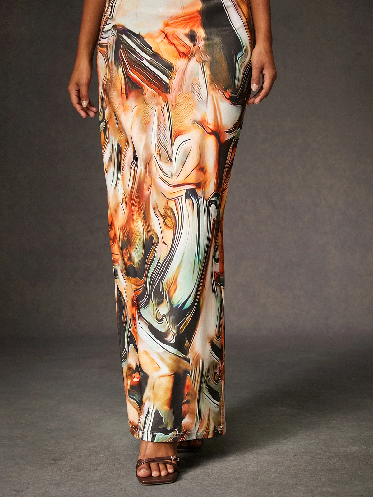 Daily Abstract High Elasticity  S-Line Maxi Dress