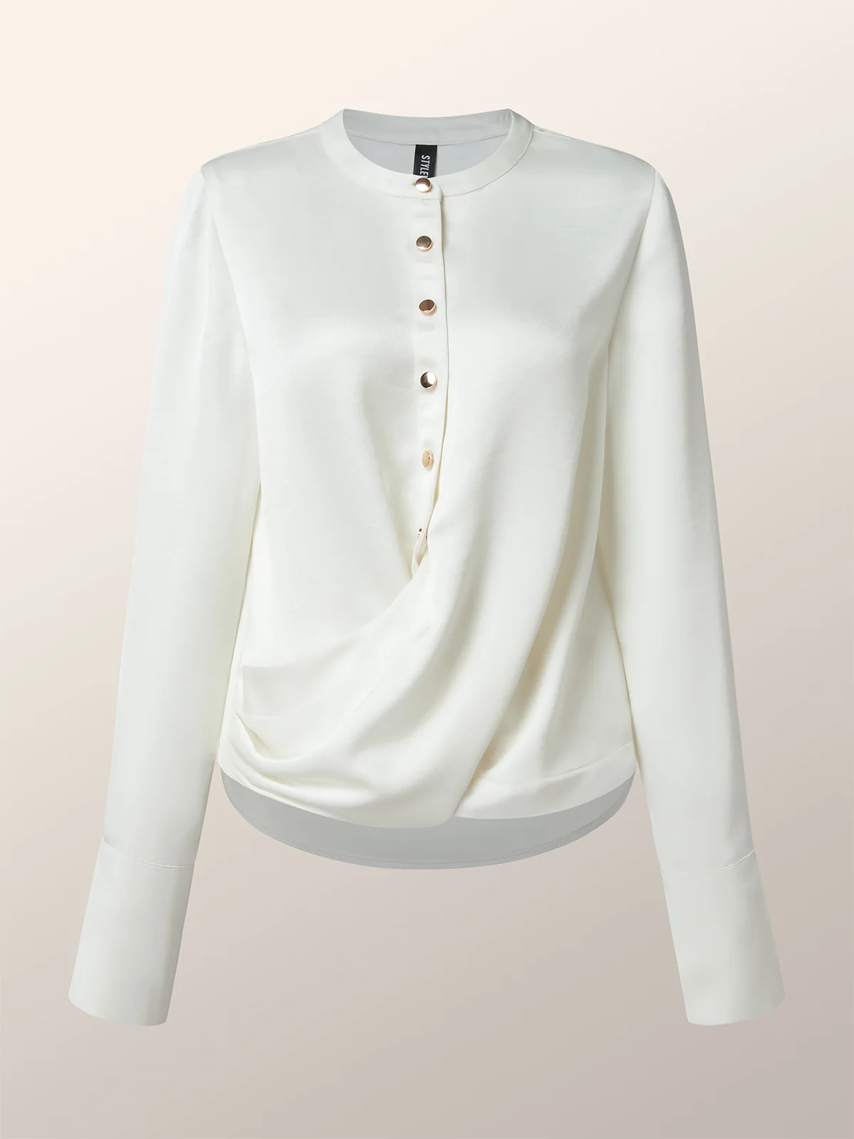 Stand Collar Asymmetrical Hemline Blouse