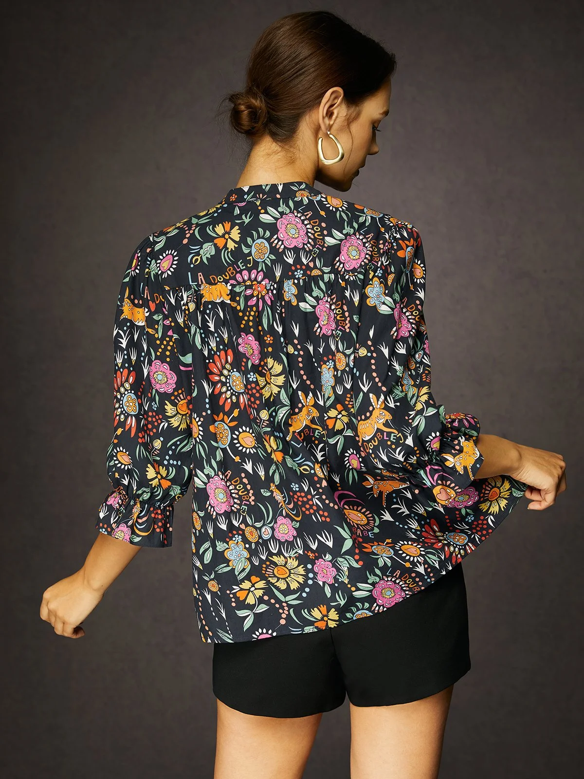 V-Neck Printed Floral Loose Blouse