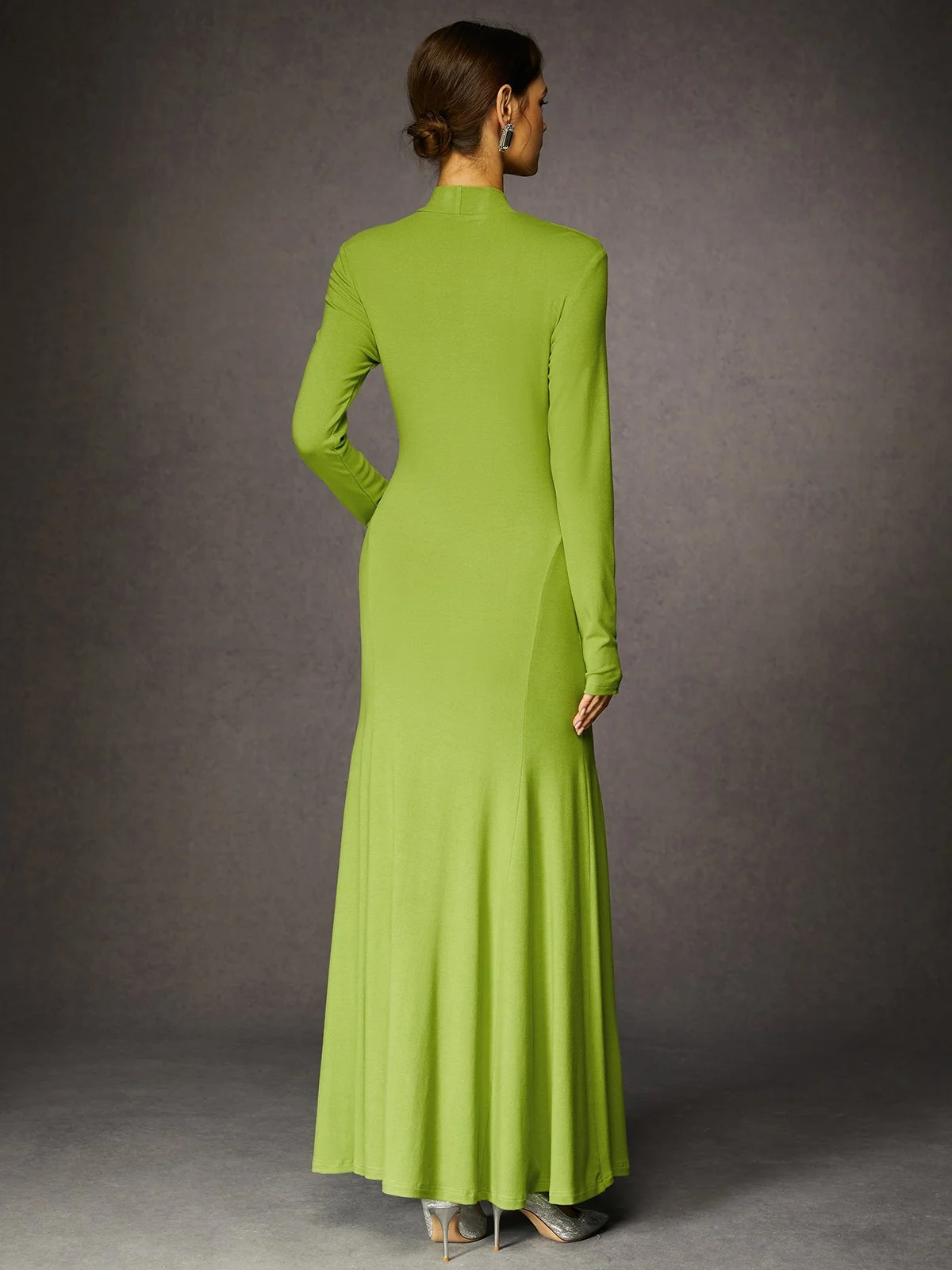 Elegant Long Sleeve Plain Maxi Dress