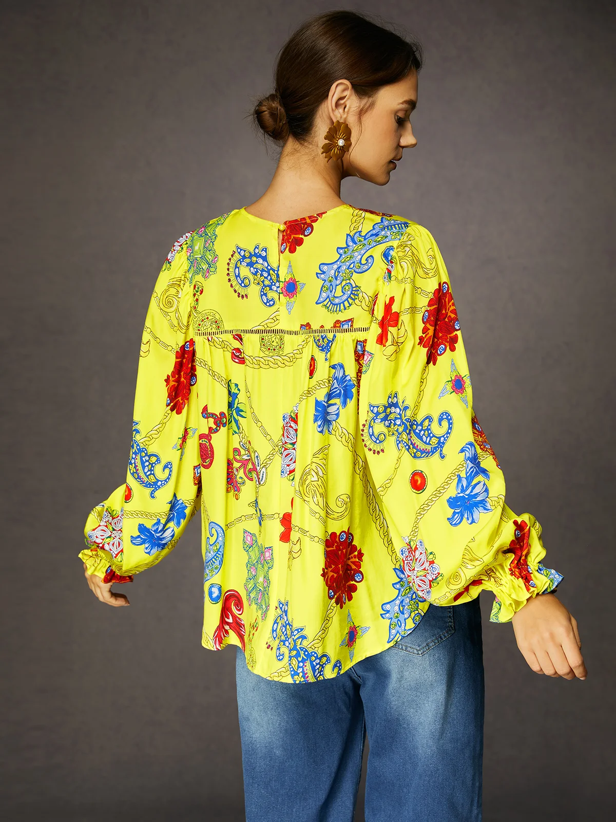 Elegant Abstract Print Crew Neck Blouse