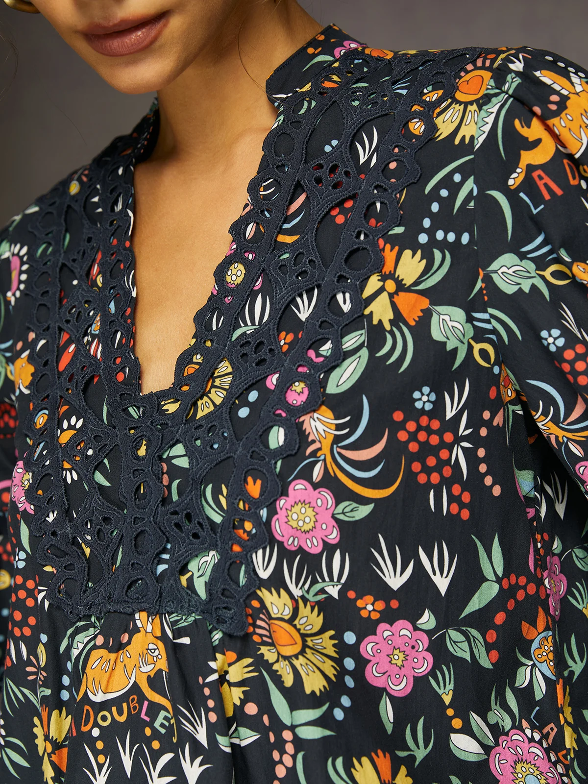 V-Neck Printed Floral Loose Blouse