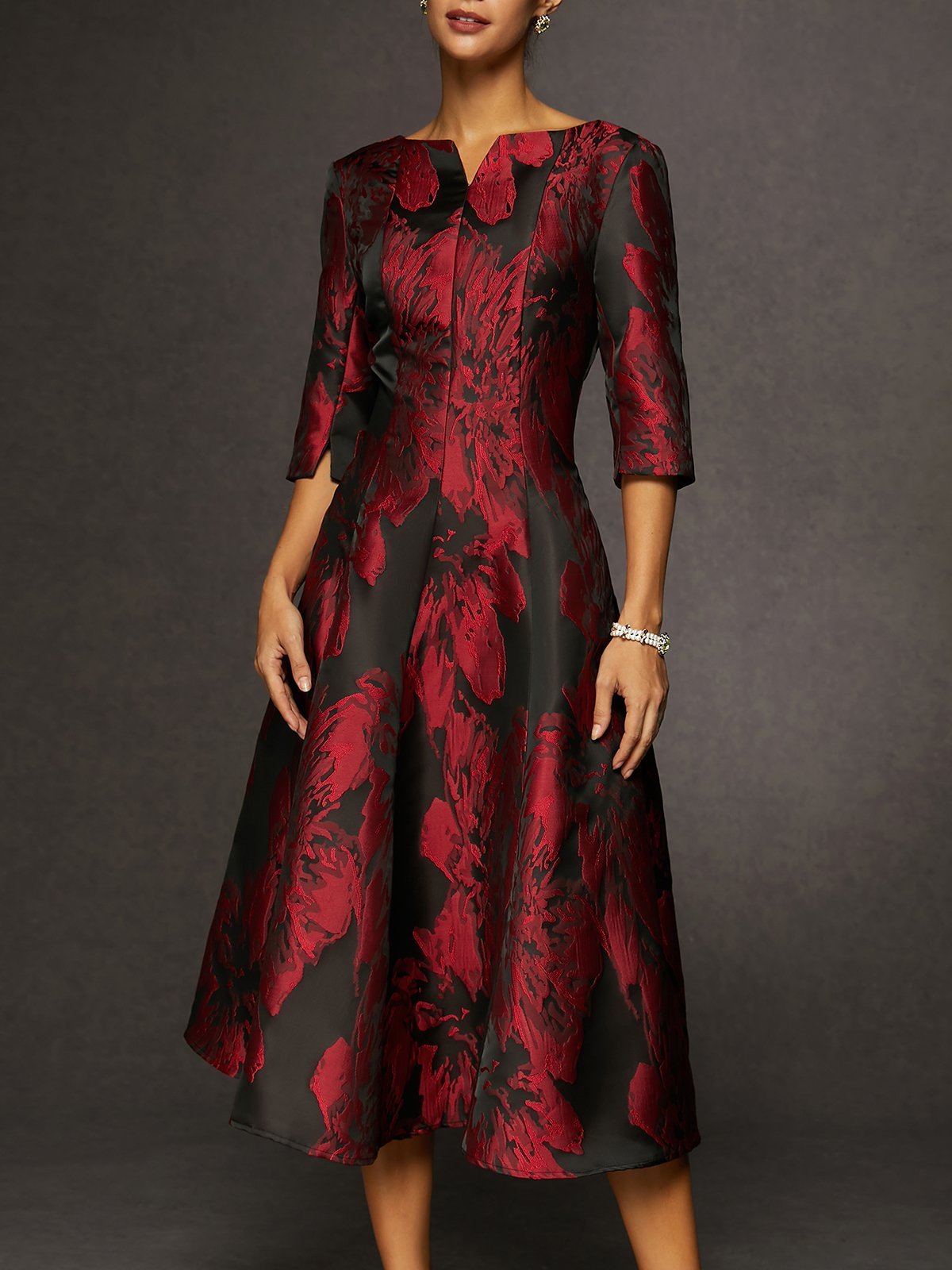 Satin Floral Pocket Elegant Formal Dress