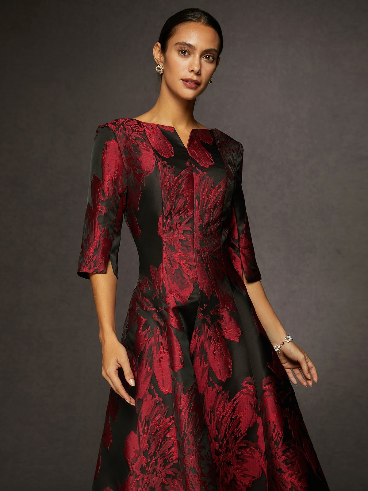 Satin Floral Pocket Elegant Formal Dress