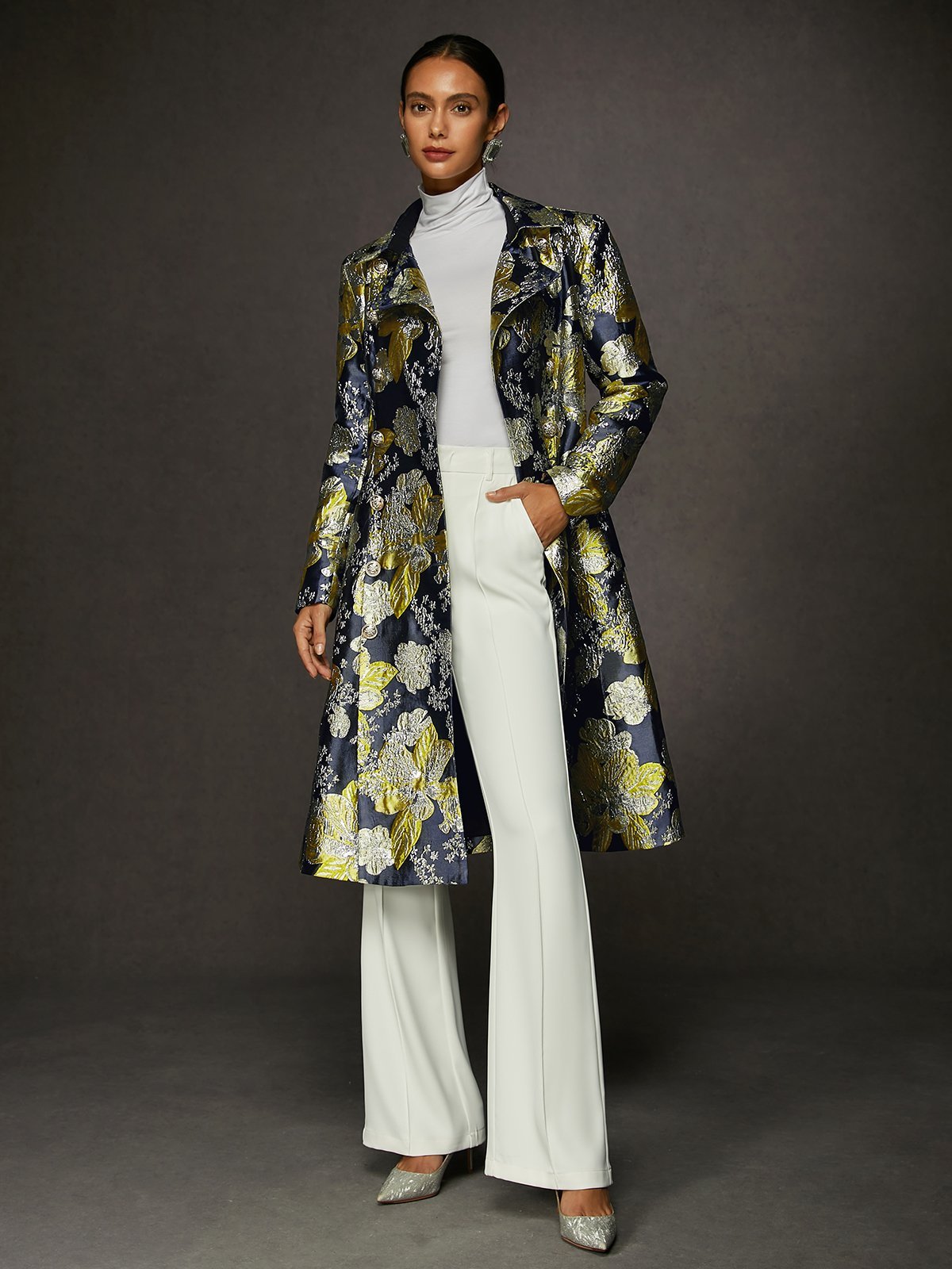 Elegant Jacquard Coat with Belt