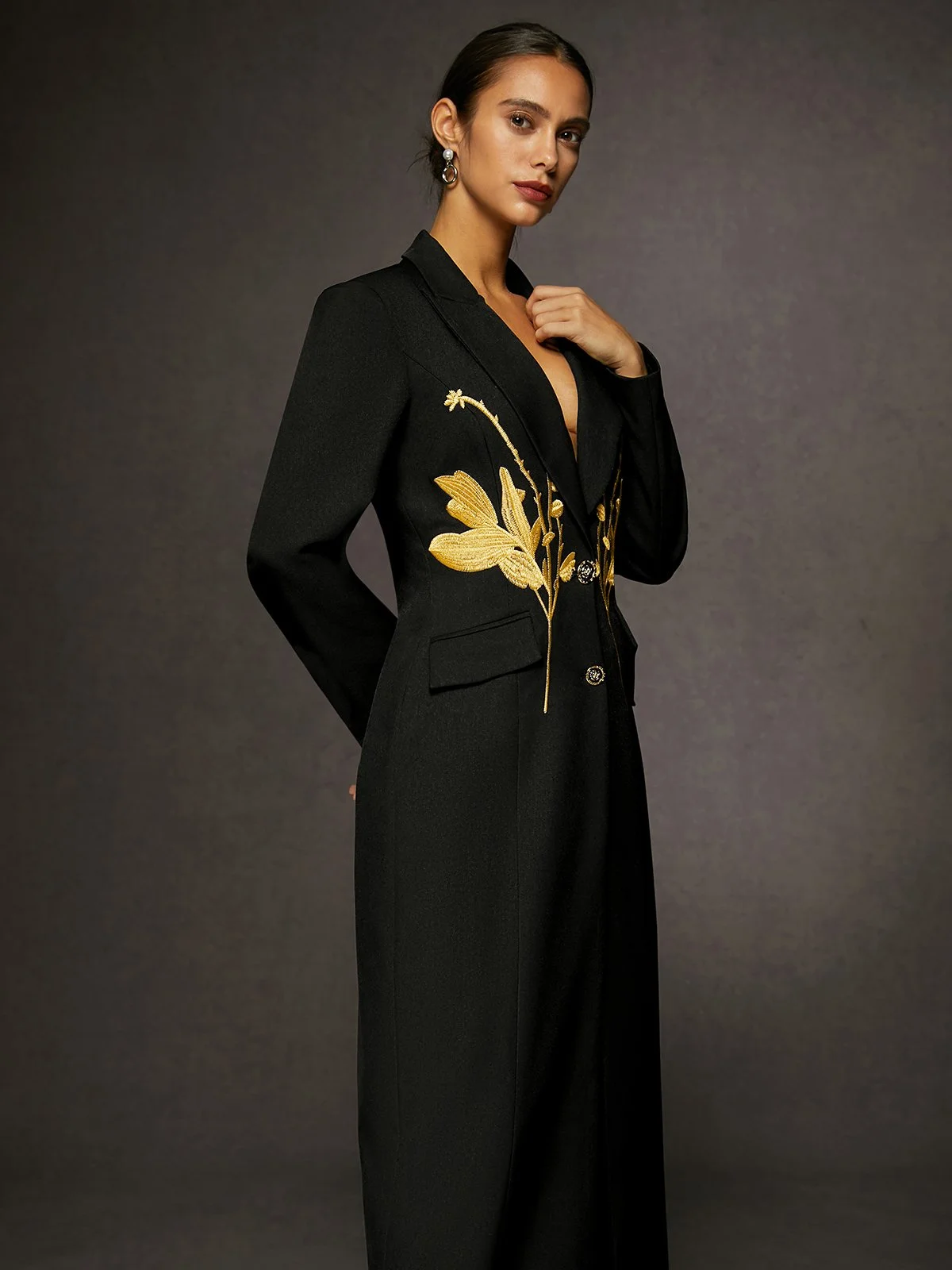 Urban Floral Lapel Collar Long Blazer