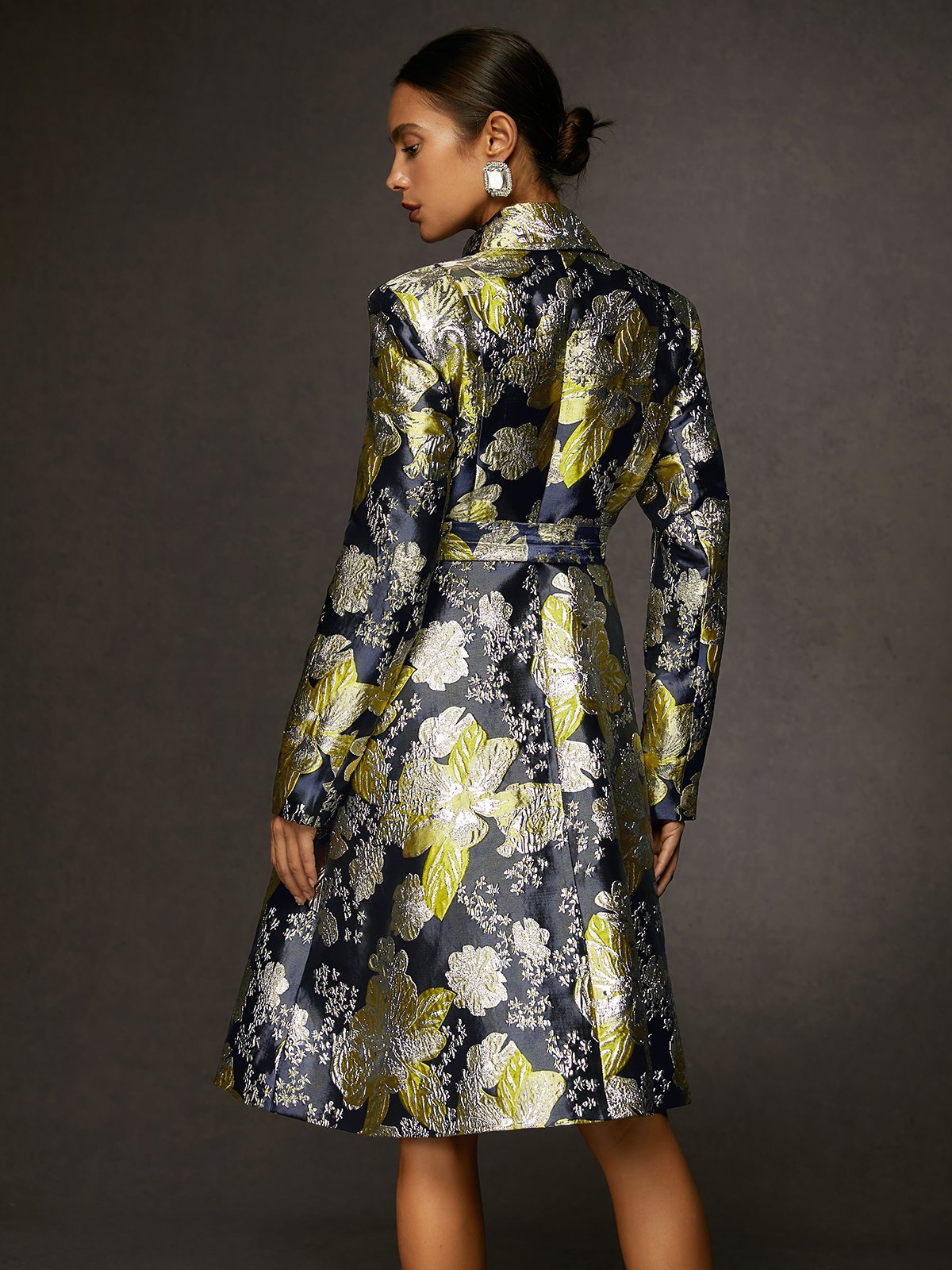 Elegant Jacquard Coat with Belt