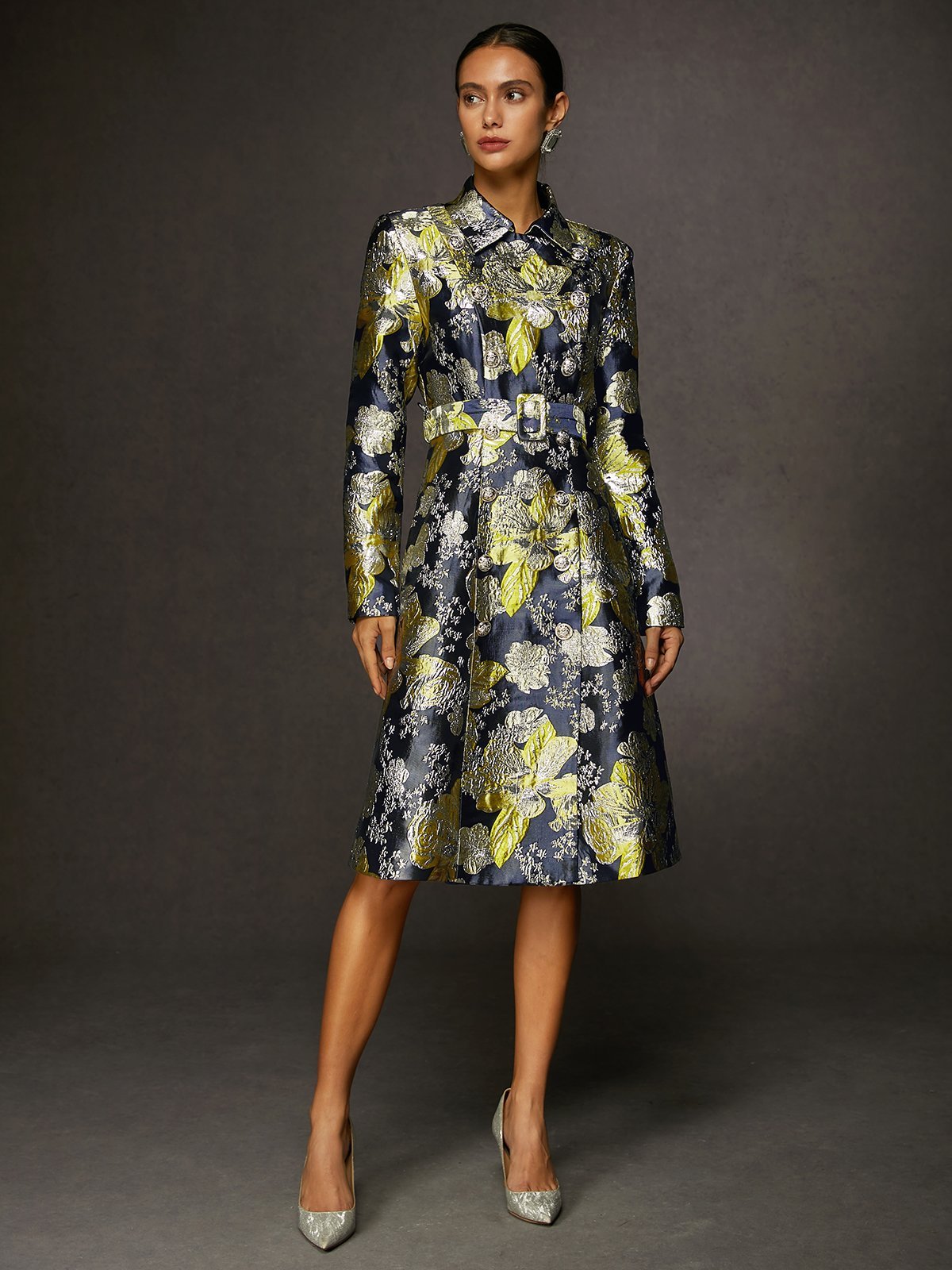 Elegant Jacquard Coat with Belt