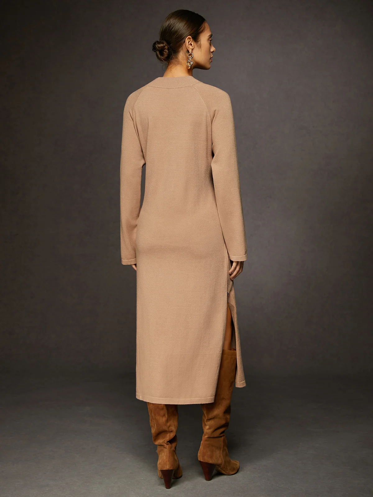 Urban Crew Neck Knot Front Sweater Wool Dress