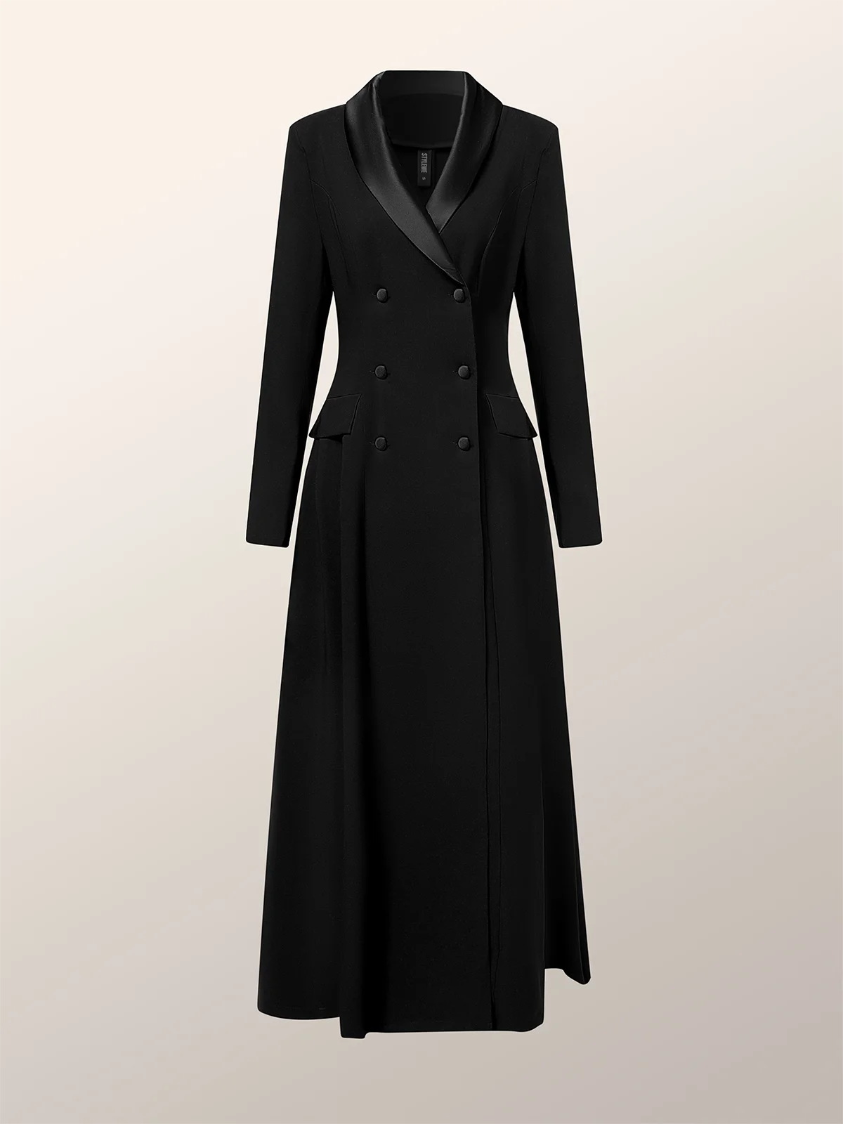 Urban Buttoned Plain Lapel Collar Pockets Maxi Dress