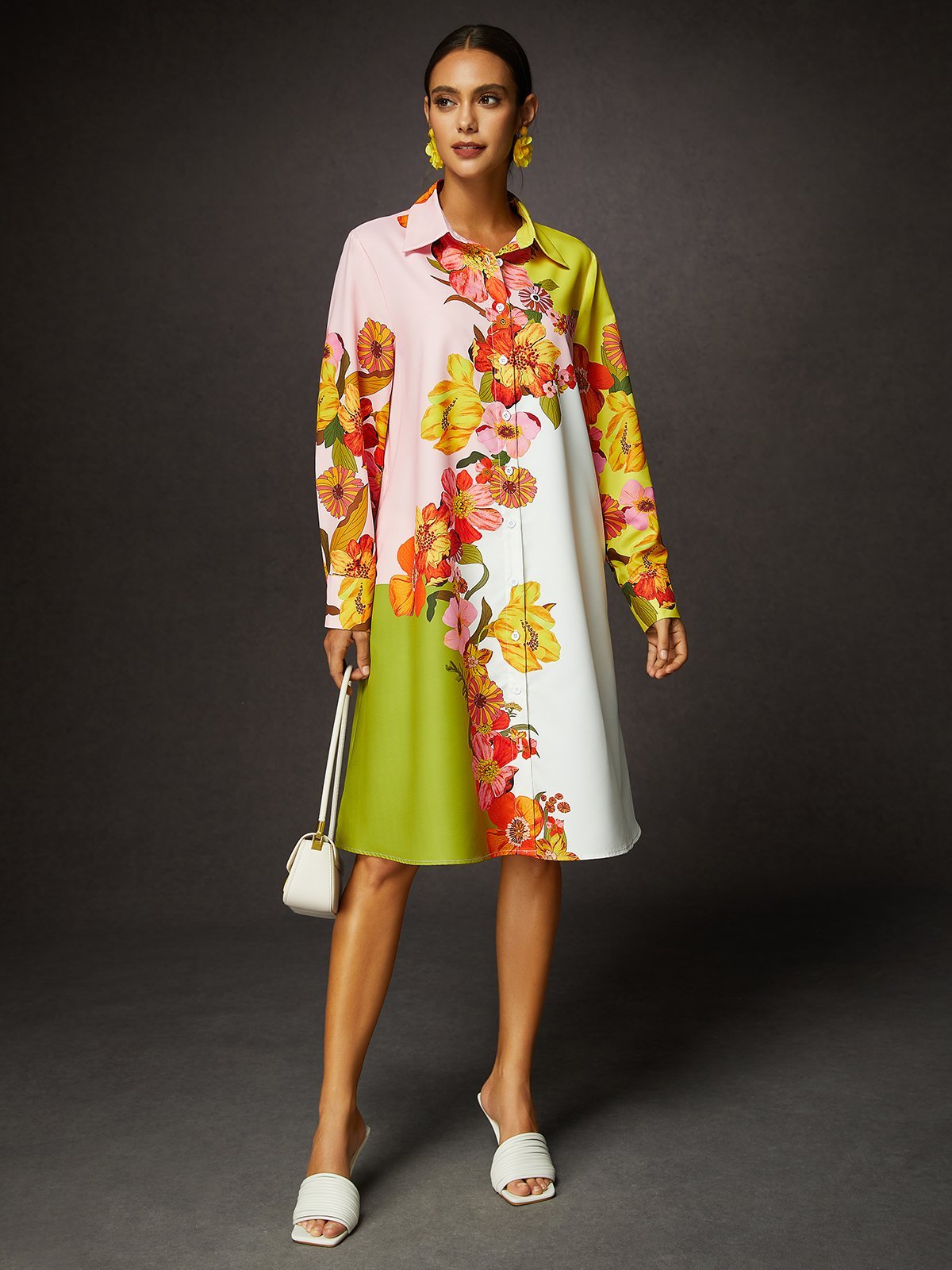 Vacation Floral Midi Shirt Dress