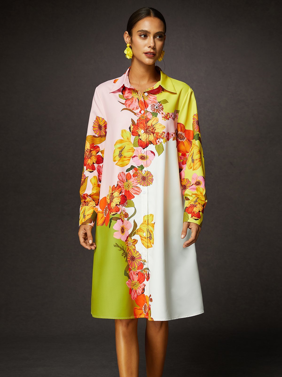 Vacation Floral Midi Shirt Dress