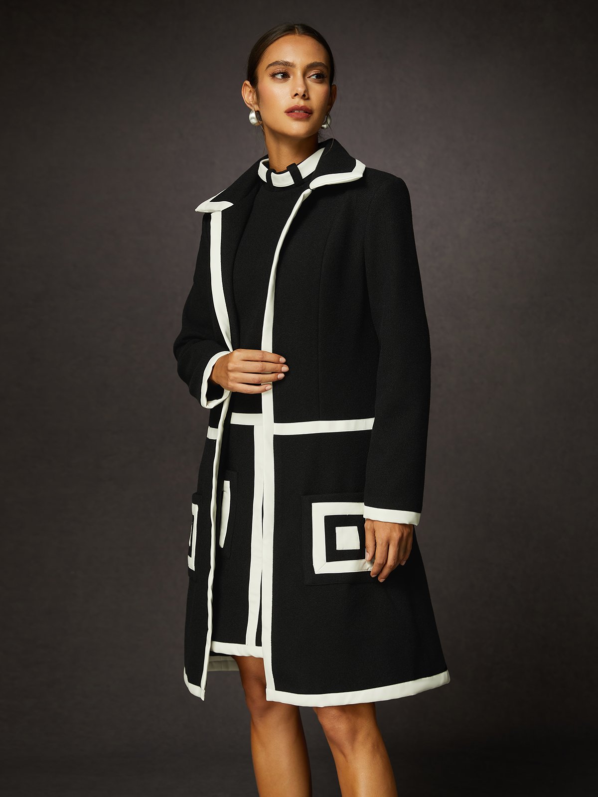 Urban Color Block Shawl Collar Coat