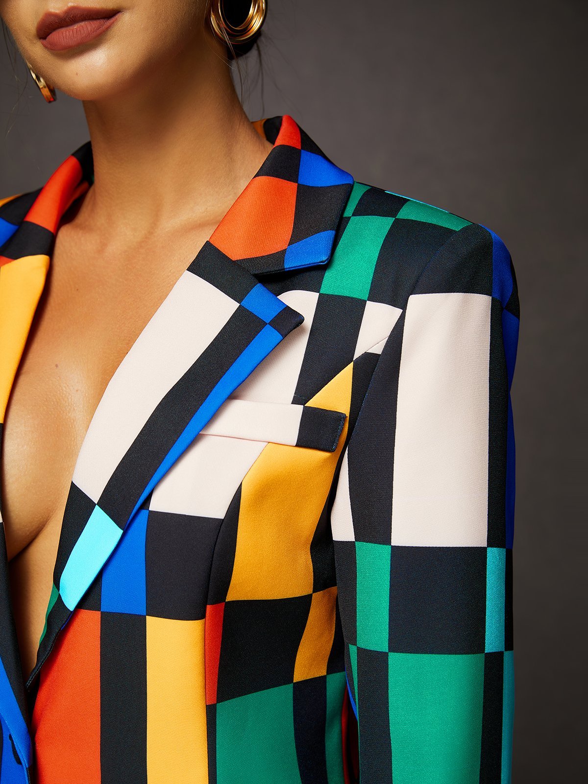 Urban Colorblock Lapel Collar Blazer