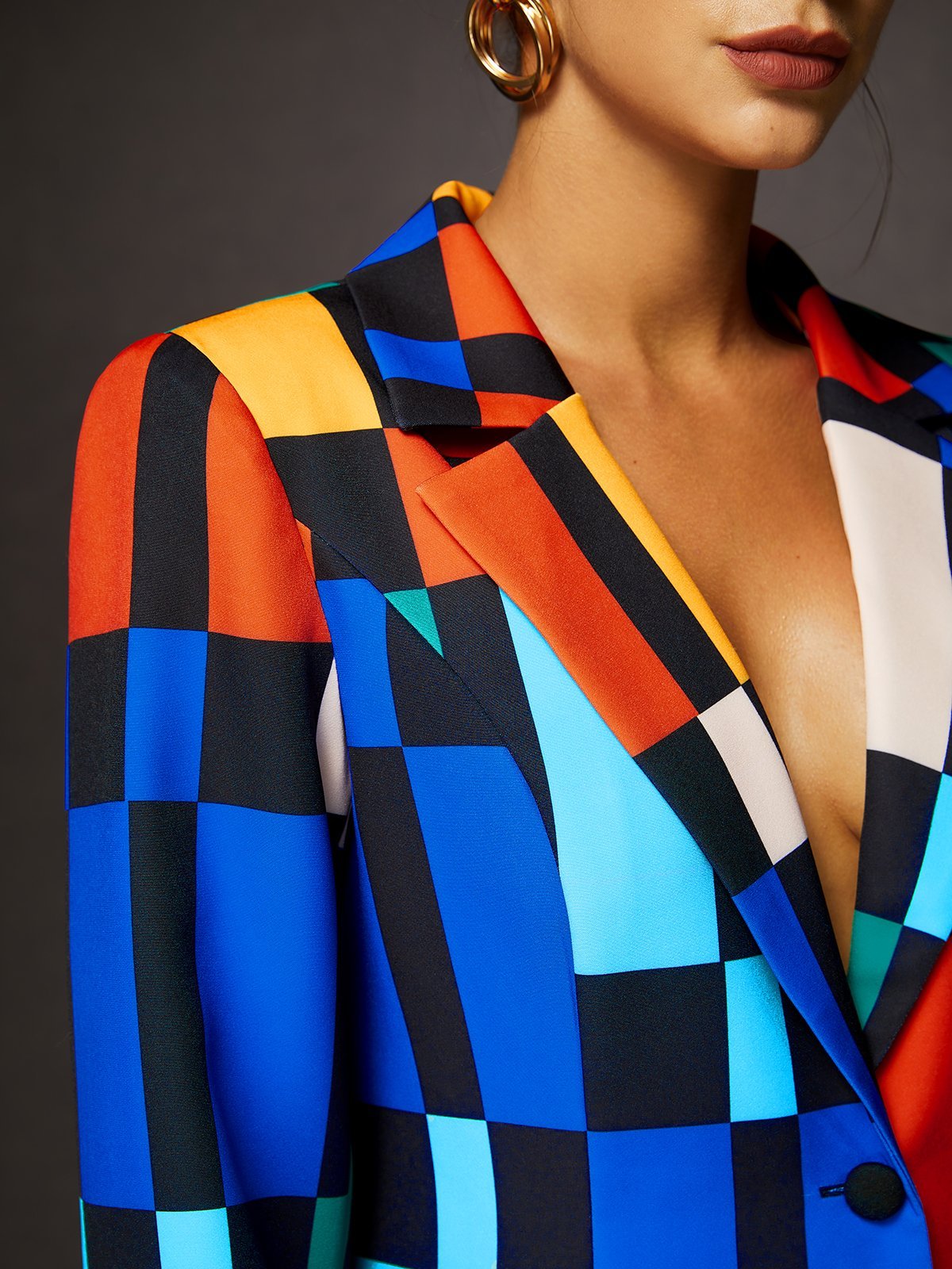 Urban Colorblock Lapel Collar Blazer