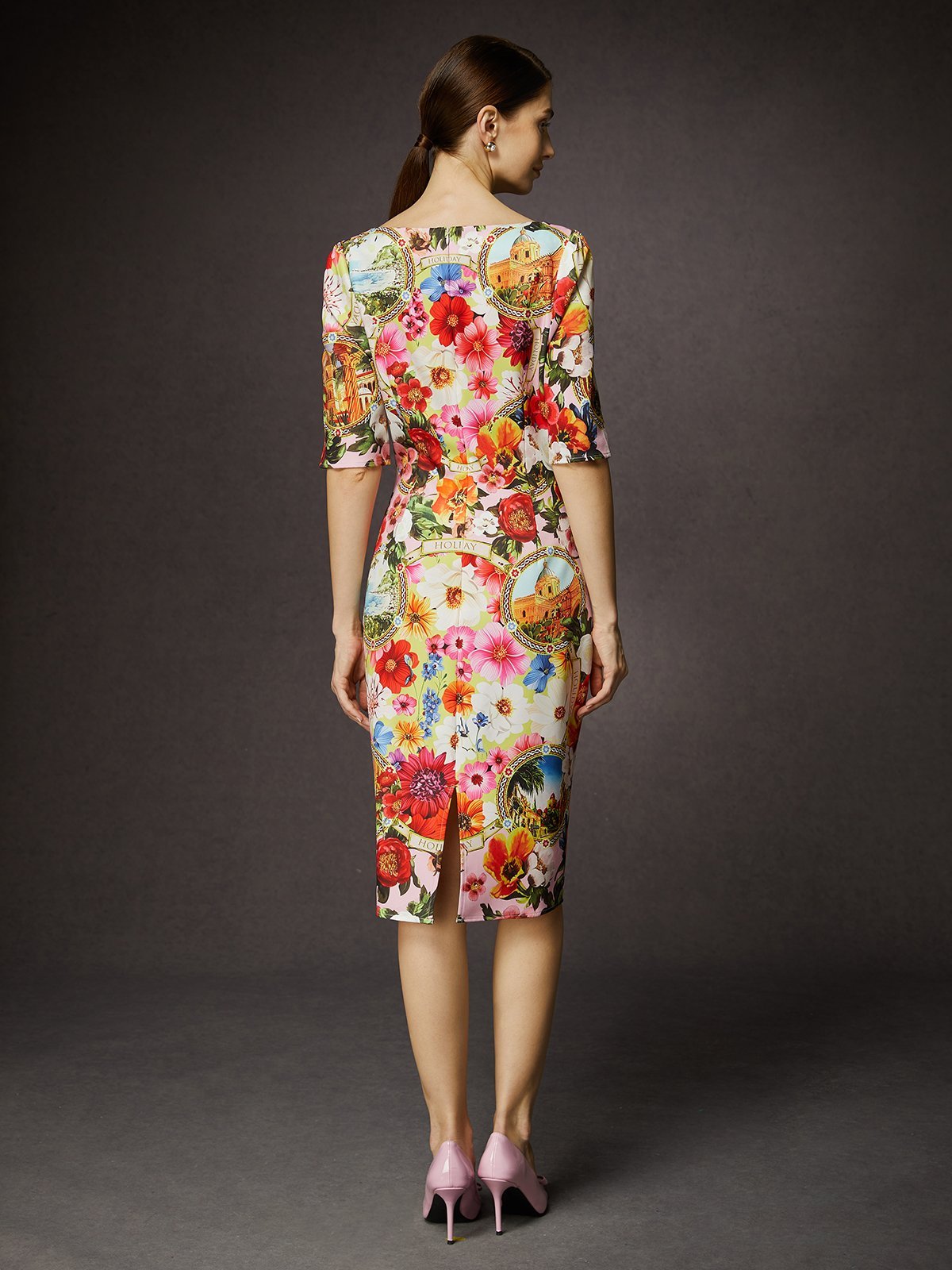 Elegant Floral Boat Neck Knee Length Dress