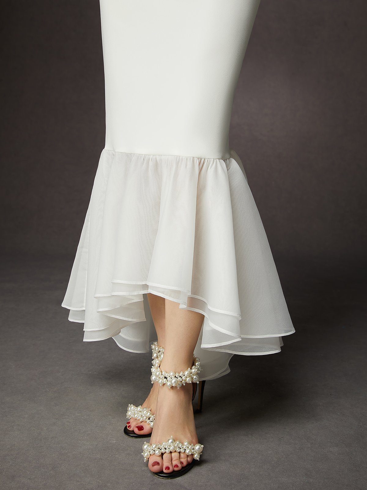 Elegant Plain Ruffle Sleeve V Neck Formal Dress