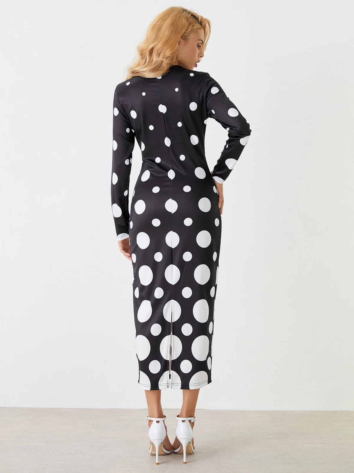 Tight Elegant Polka Dots Long Sleeve Maxi Dress