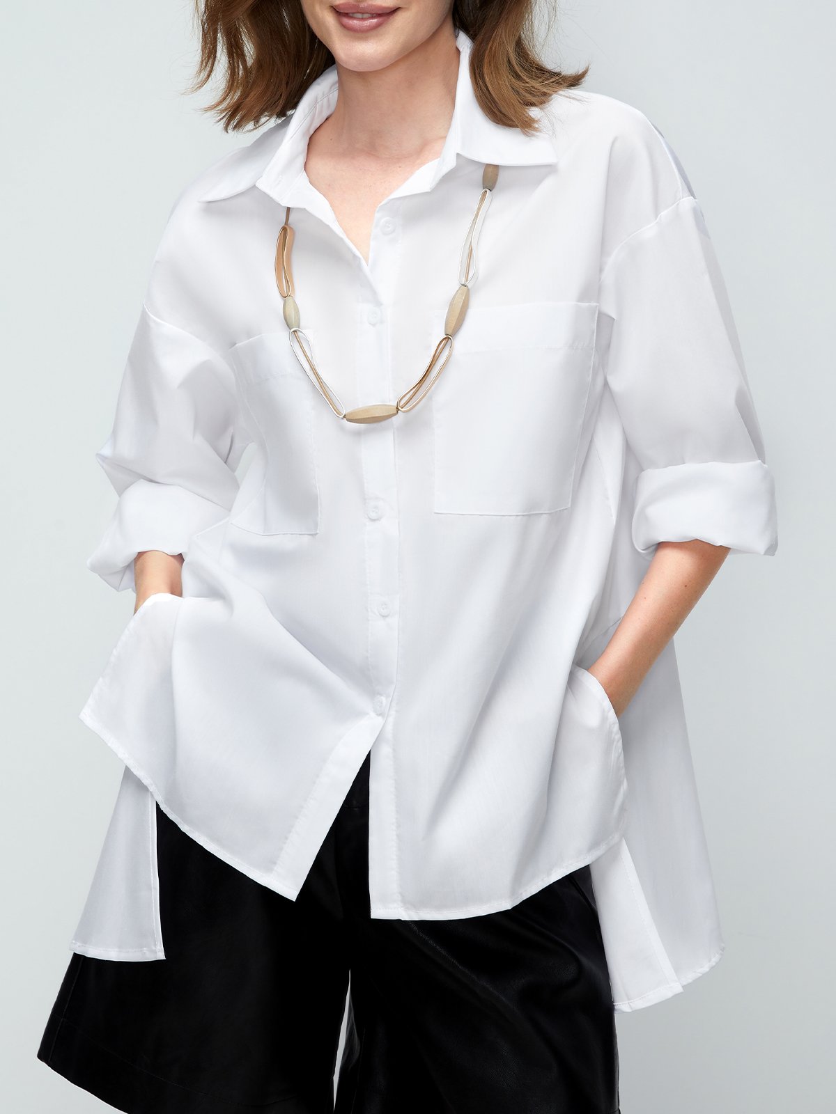 Daily Long Sleeve Urban Plain Shirt Collar Blouse Stylewe