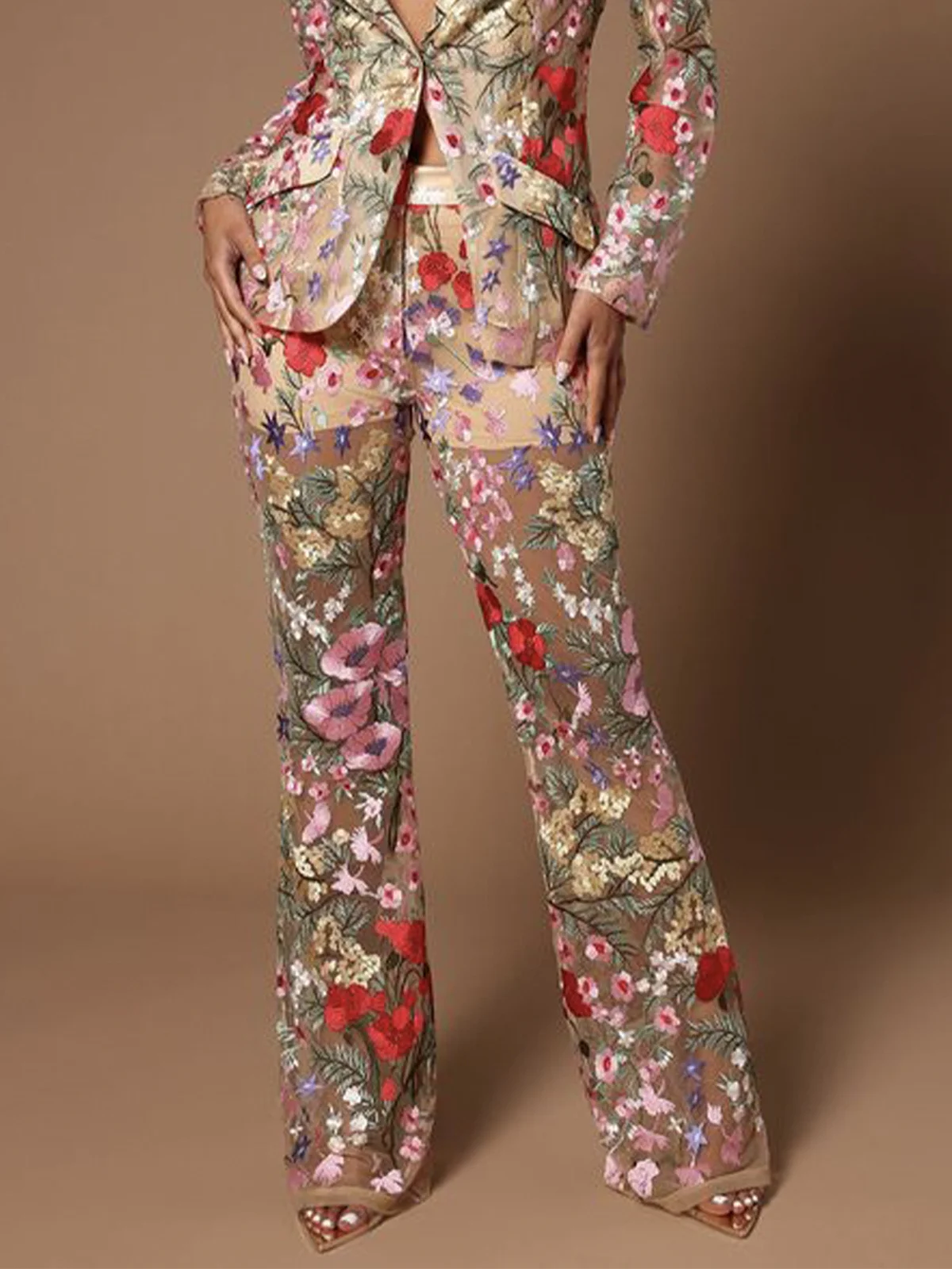 Elegant Regular Fit Floral Fashion Pants