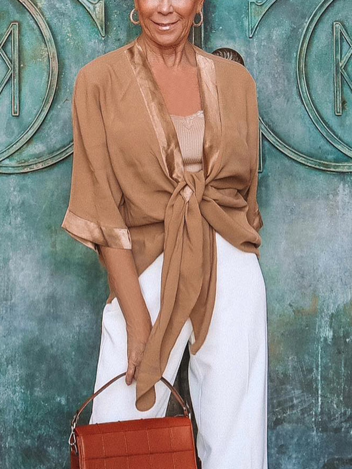 Casual V Neck Loose Plain Kimono