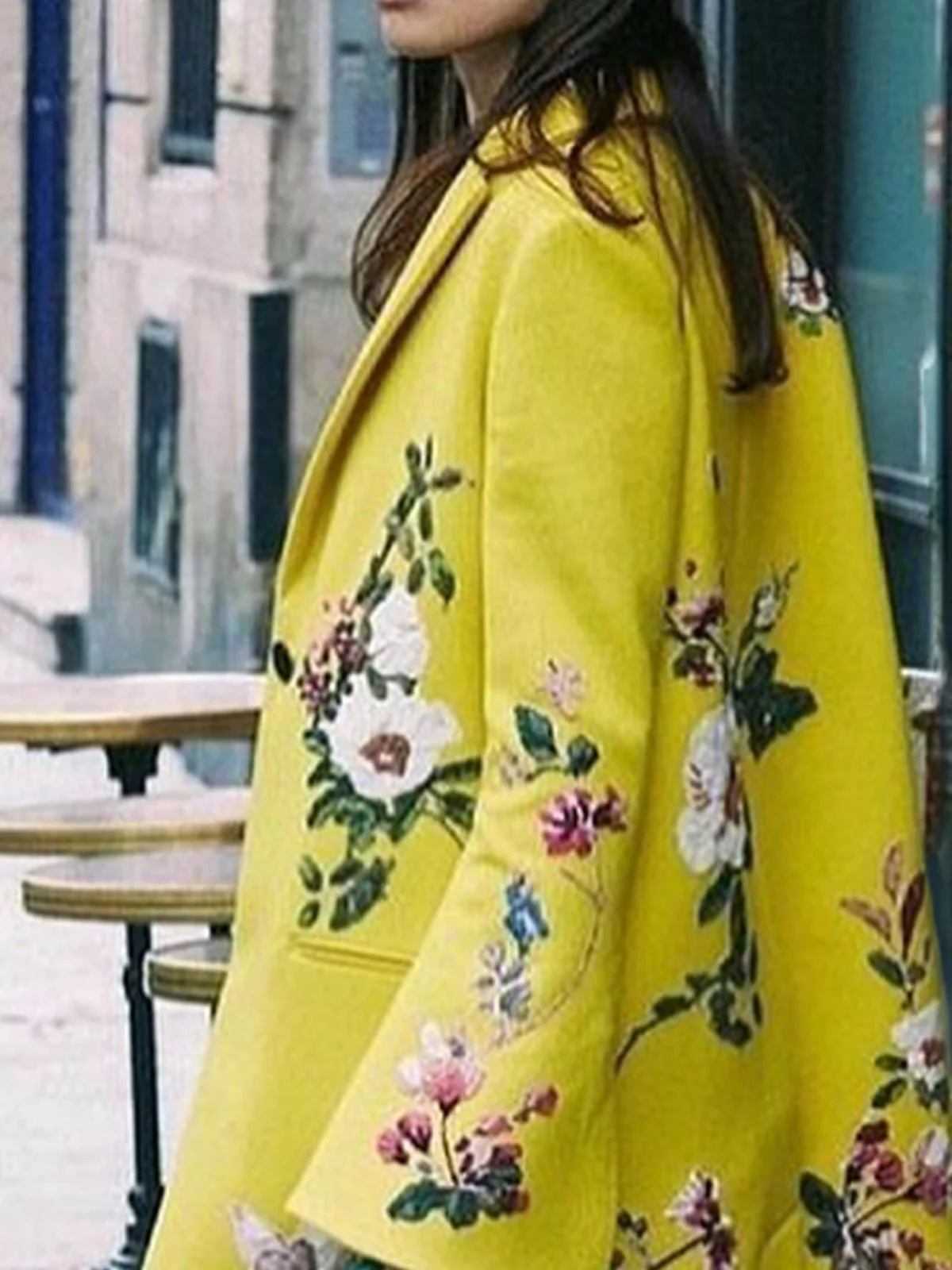 Floral Urban Lapel Collar Loose Long Sleeve Coat