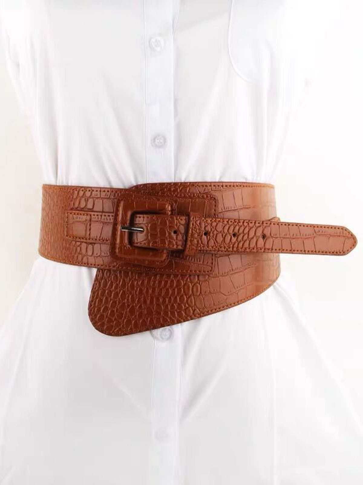 Casual Crocodile Embossed Irregular Girdle Belt