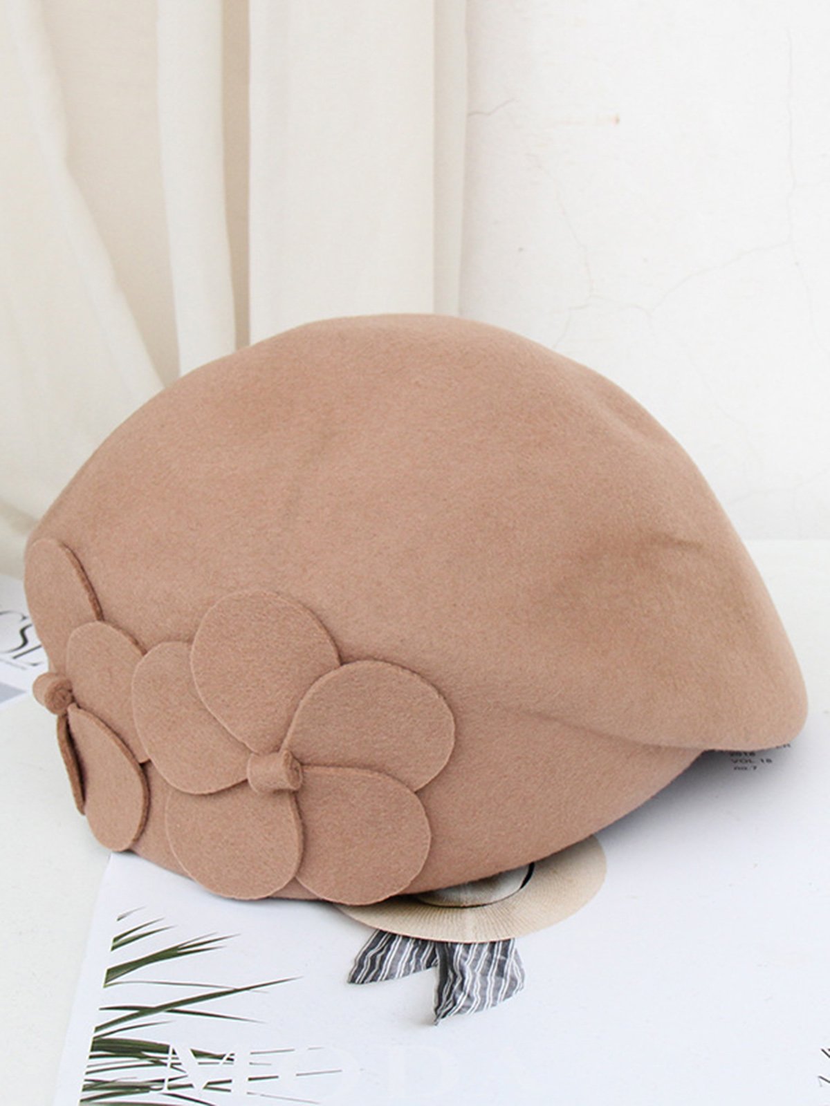 Elegant Floral Wool-Blend Beret