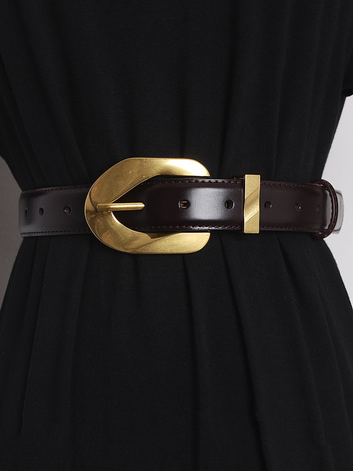 Ladies Leather Large Metal Buckle Belt