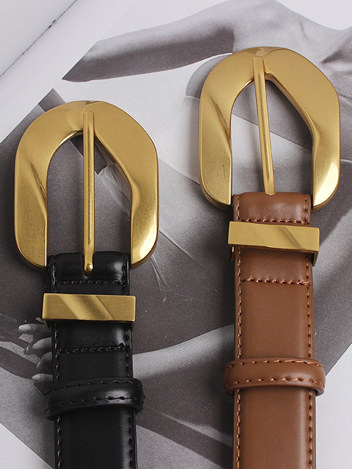 Ladies Leather Large Metal Buckle Belt