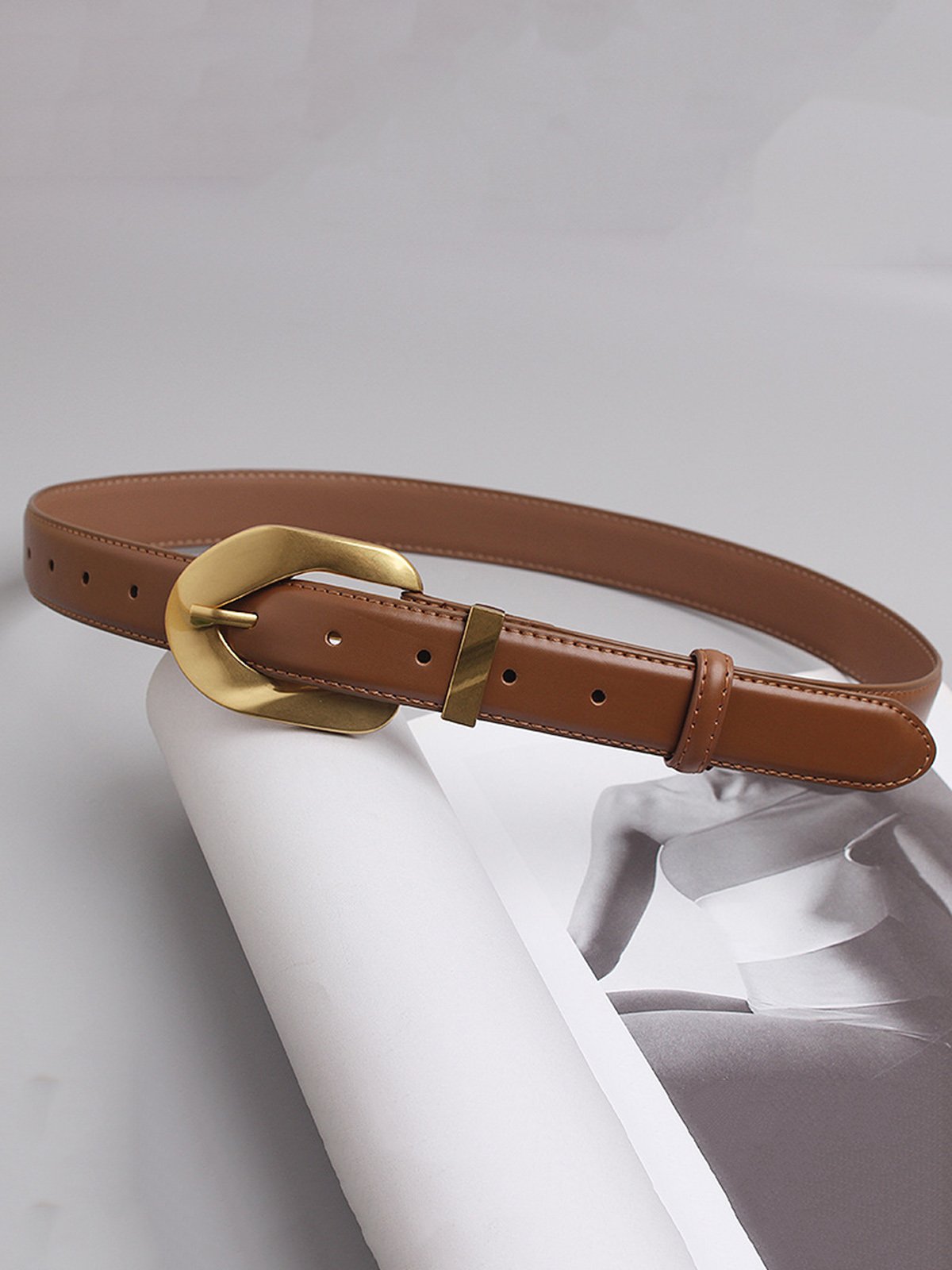 Ladies Leather Large Metal Buckle Belt