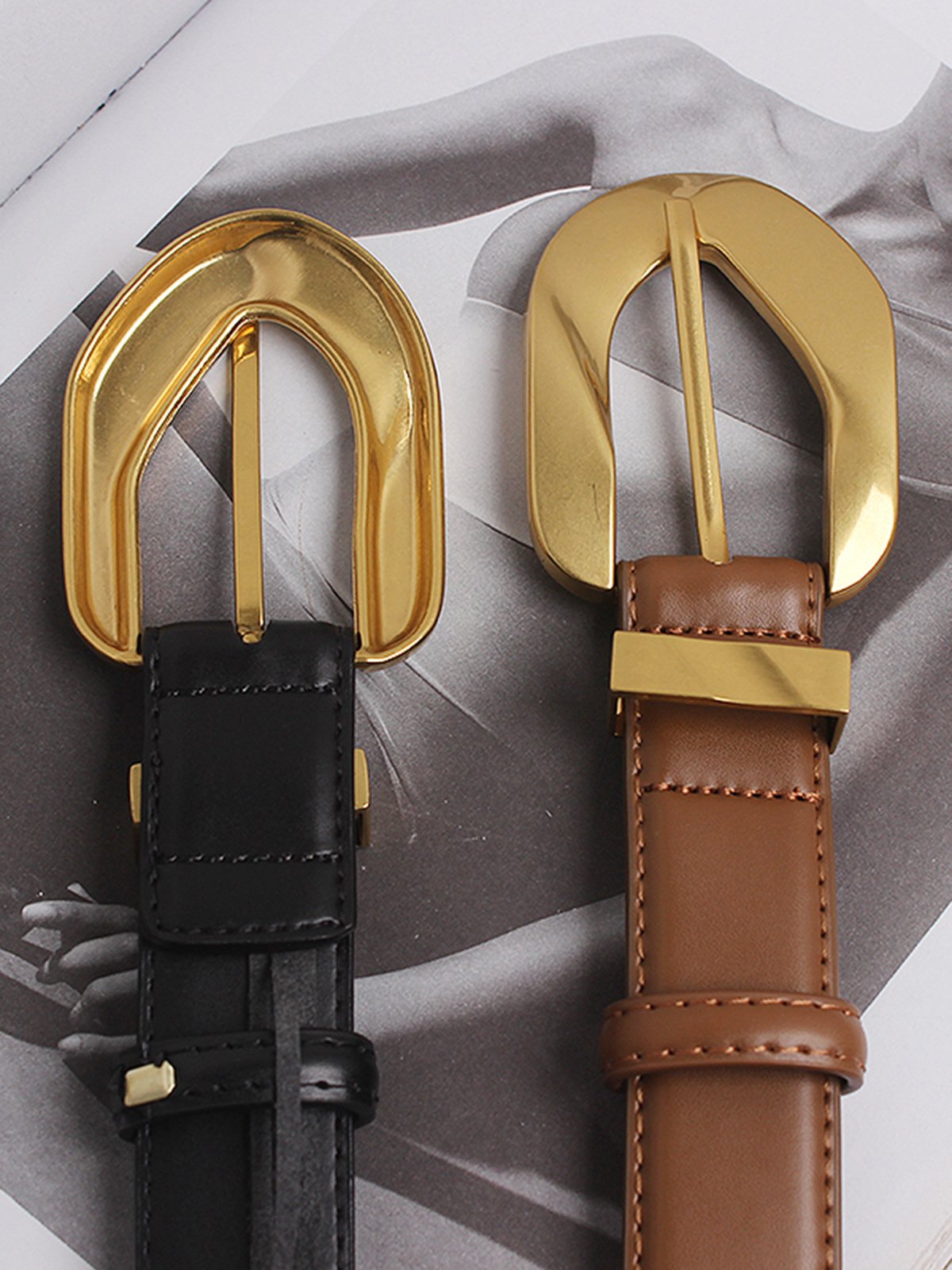 Ladies Leather Large Metal Buckle Belt