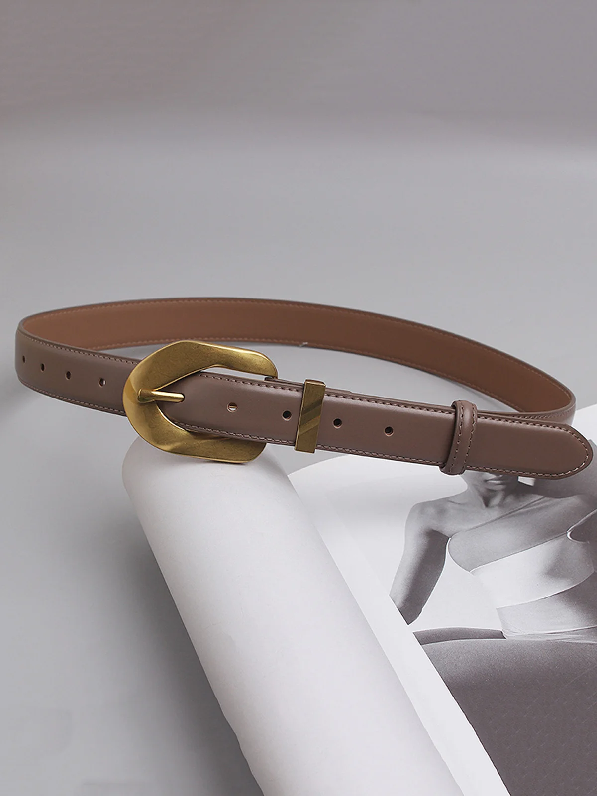 Ladies Leather Large Metal Buckle Belt