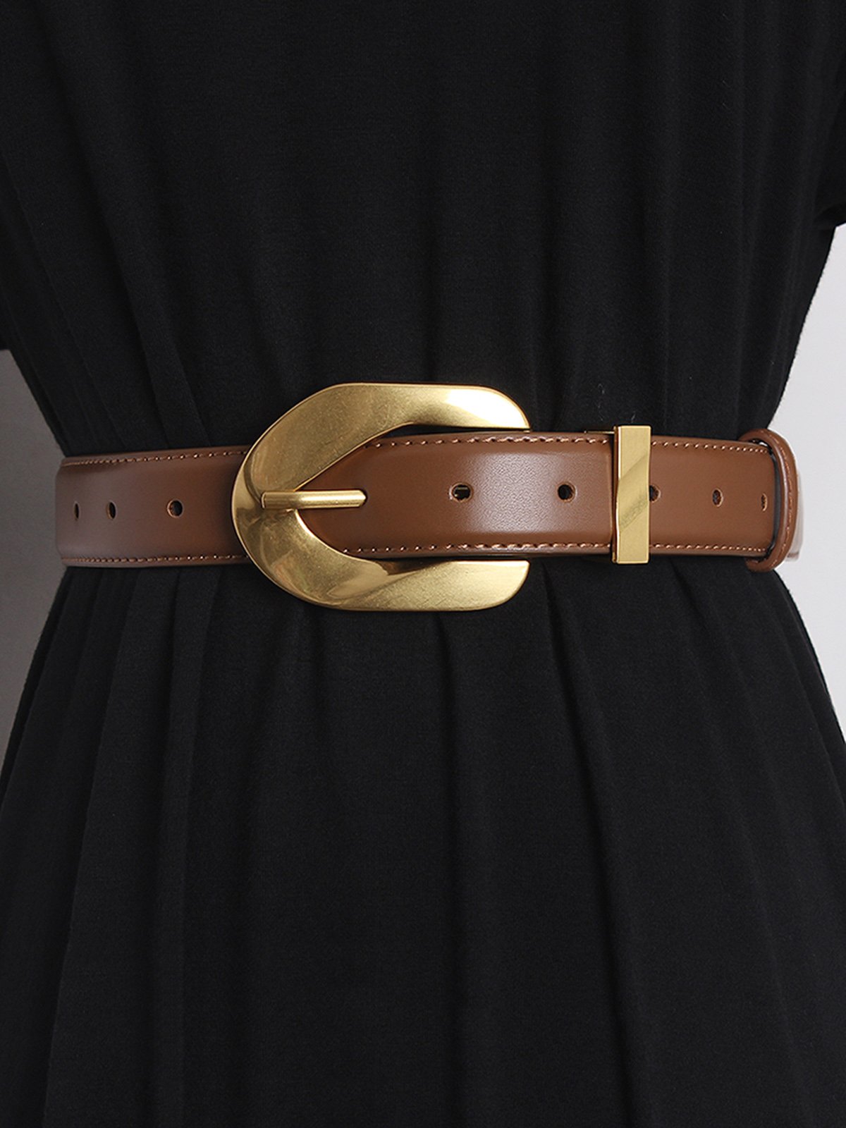 Ladies Leather Large Metal Buckle Belt