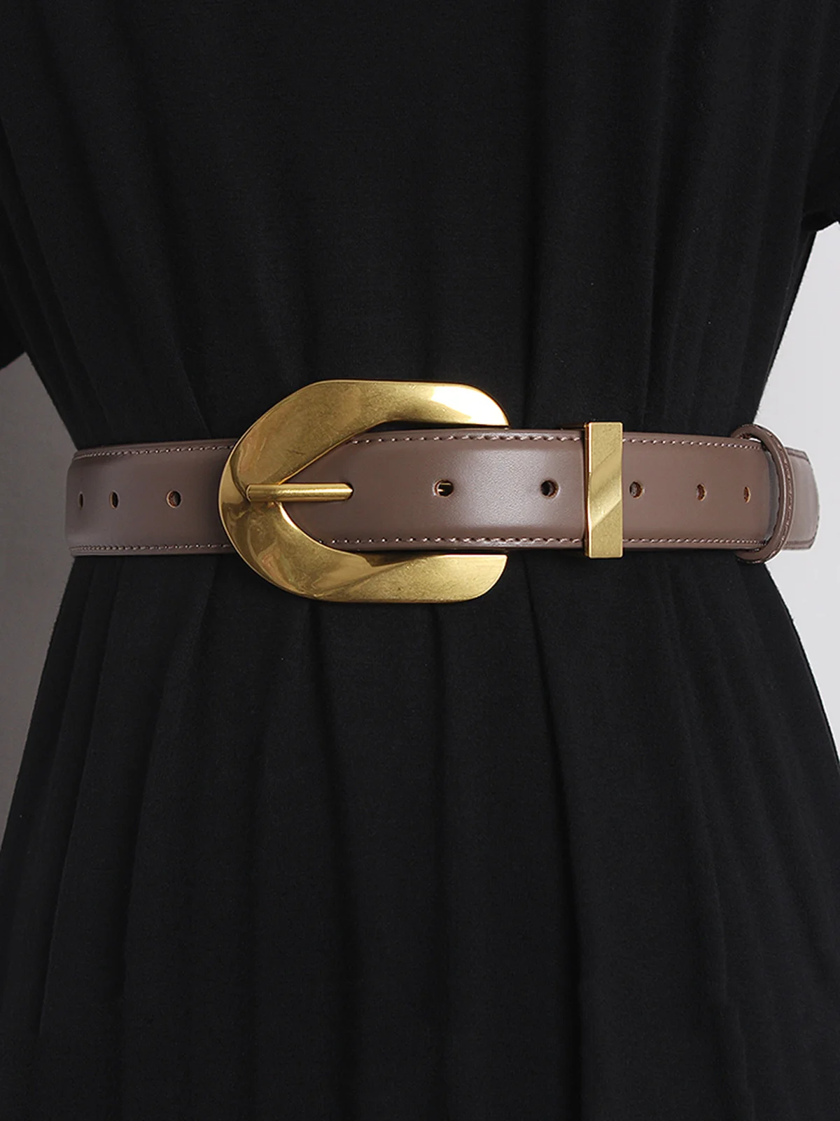 Ladies Leather Large Metal Buckle Belt