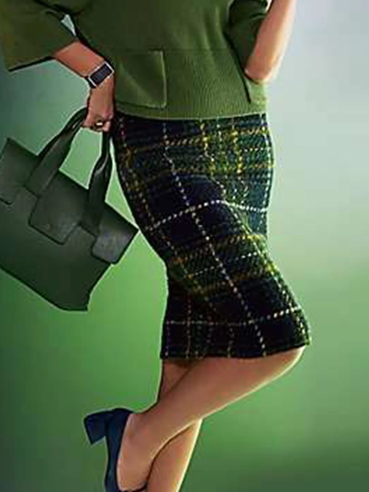 Regular Fit Plaid Urban Midi Skirt