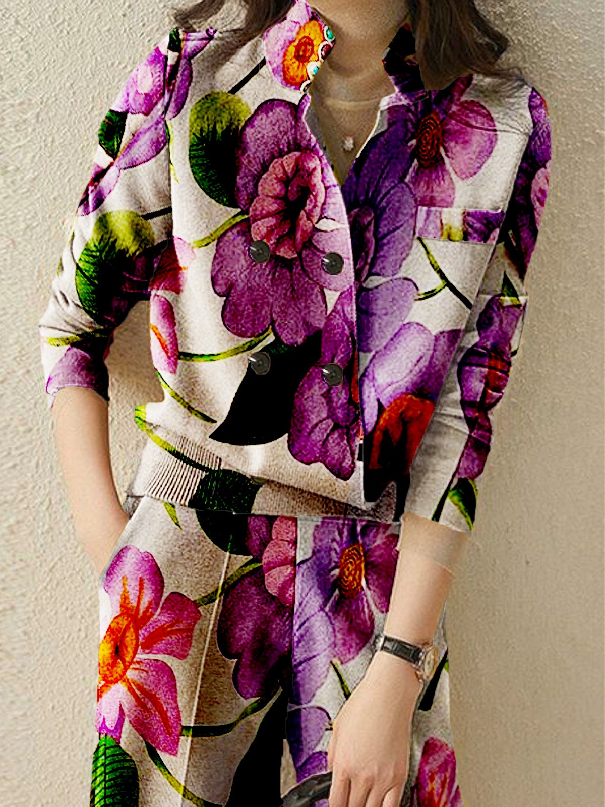 Casual Loosen Long Sleeve Floral Cardigan Sweater