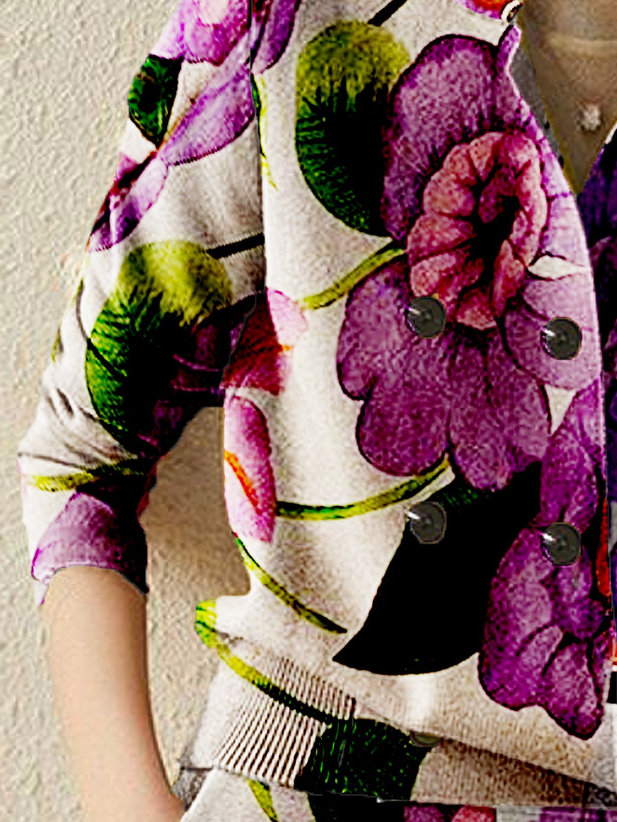 Casual Loosen Long Sleeve Floral Cardigan Sweater