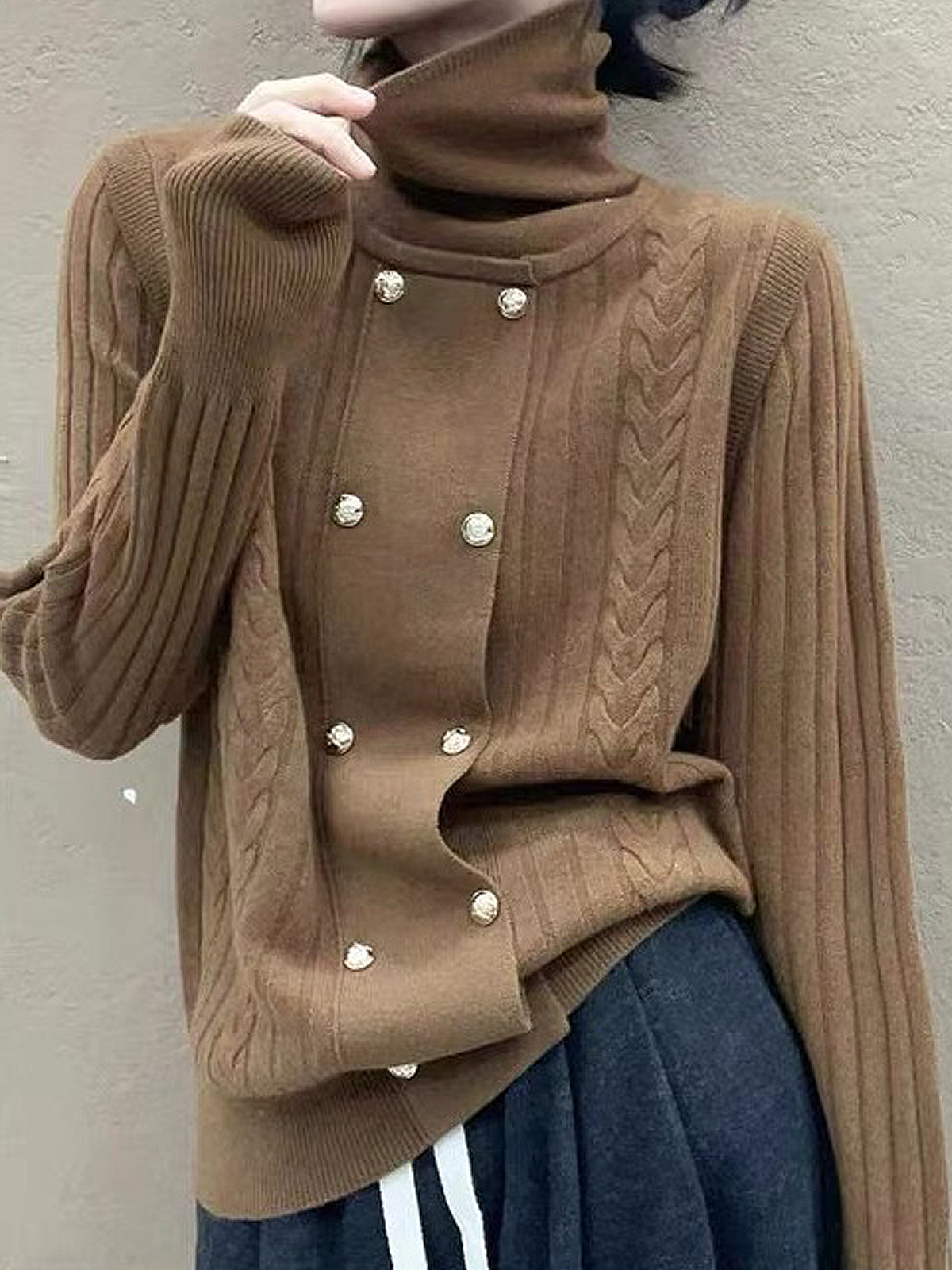 High Elasticity Turtleneck Long Sleeve Casual Sweater