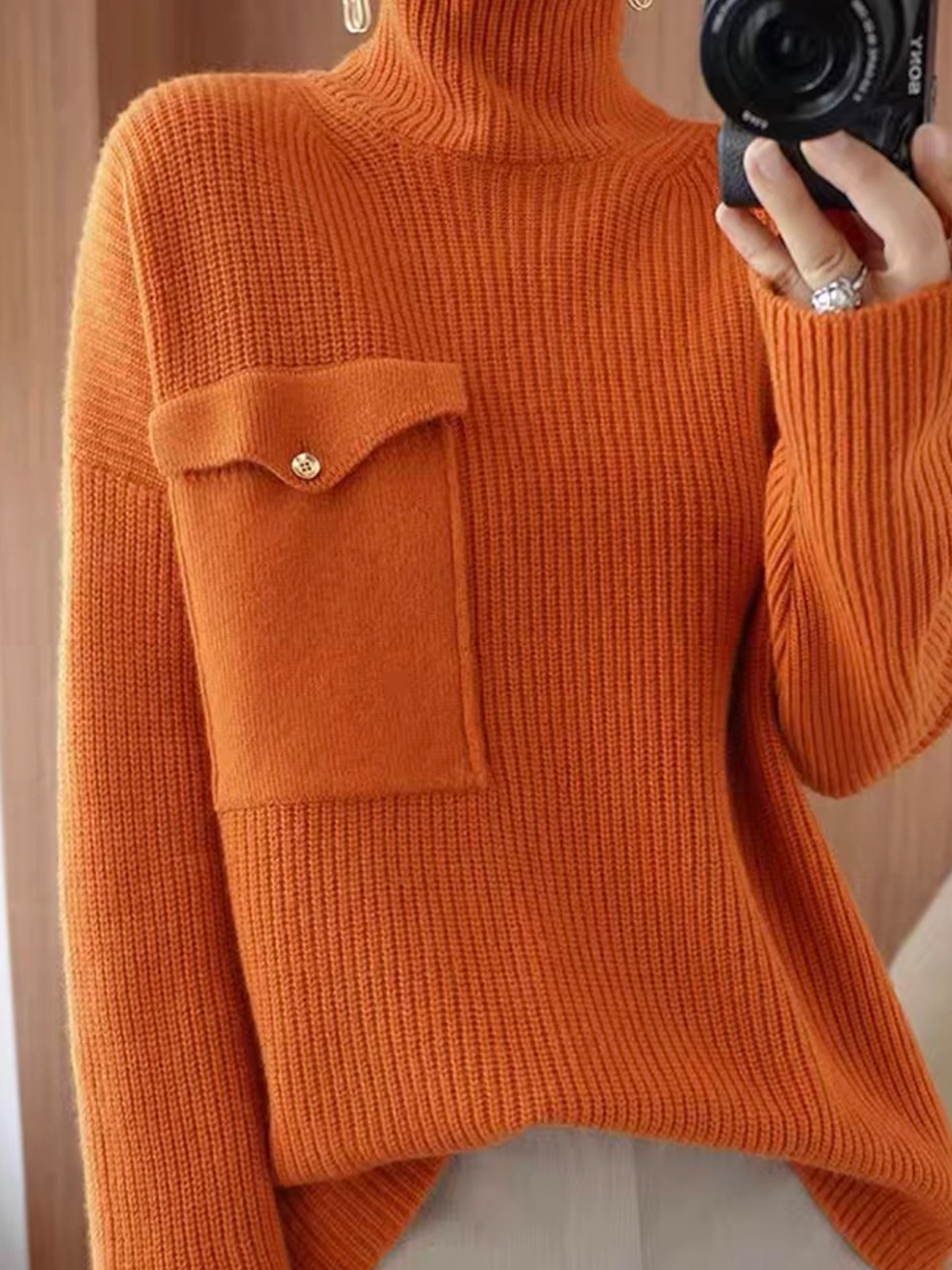 Loose Medium Elasticity Urban Turtleneck Long Sleeve Sweater