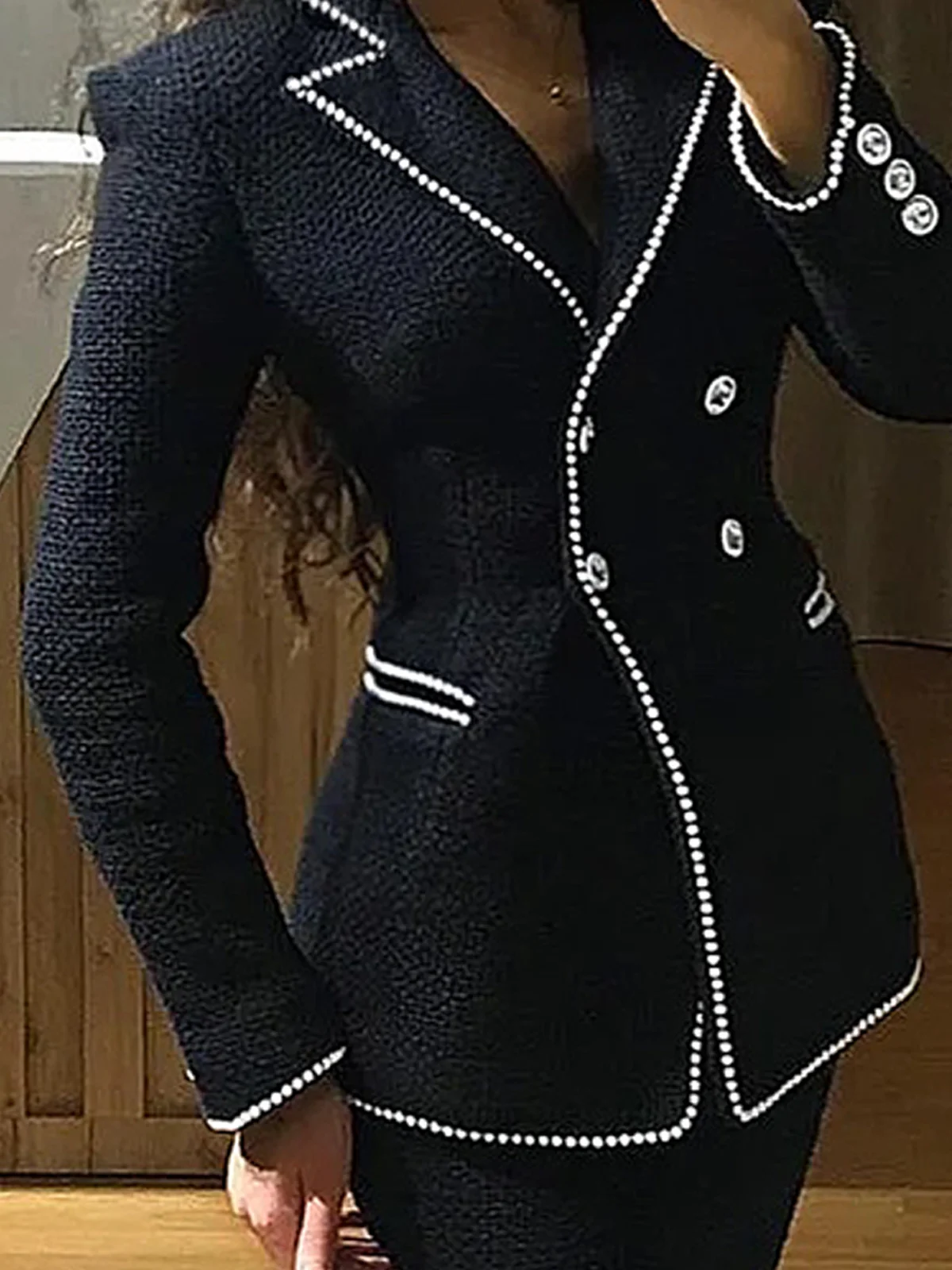 Elegant Regular Fit Color Block Long Sleeve Lapel Collar Jacket