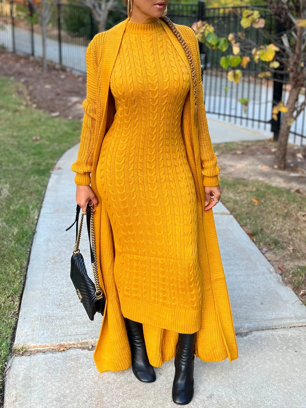 Crew Neck Plain Urban Long Sleeve Sweater Dress