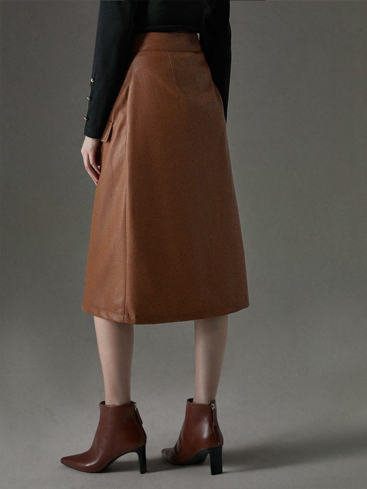 Plain Regular Fit Urban Pu Faux Leather Skirt