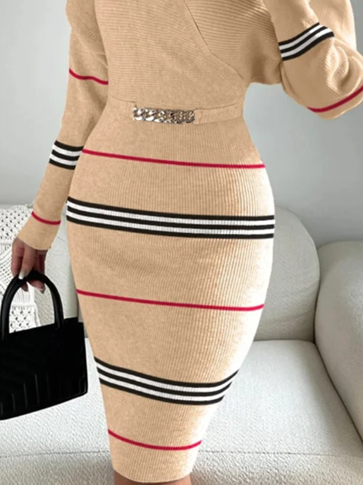 Plus Size High Elasticity Tight Elegant Sweater Midi Dress