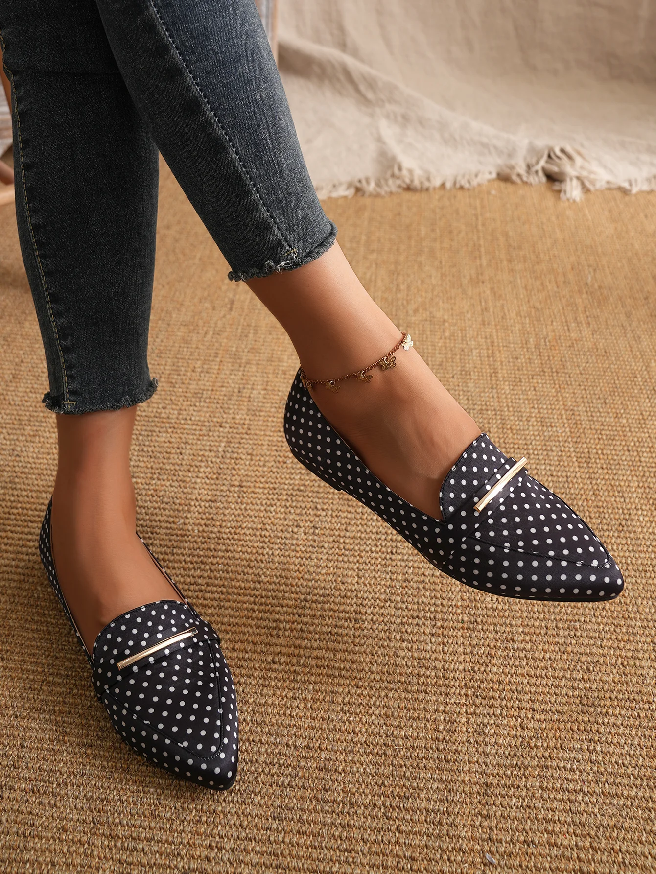 Metal Decor Polka Dots Slip On Shoes